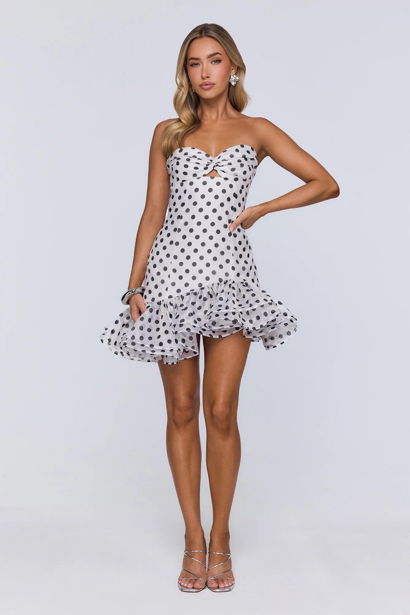 Trends In Focus Strapless Polka Dot Mini Dress White