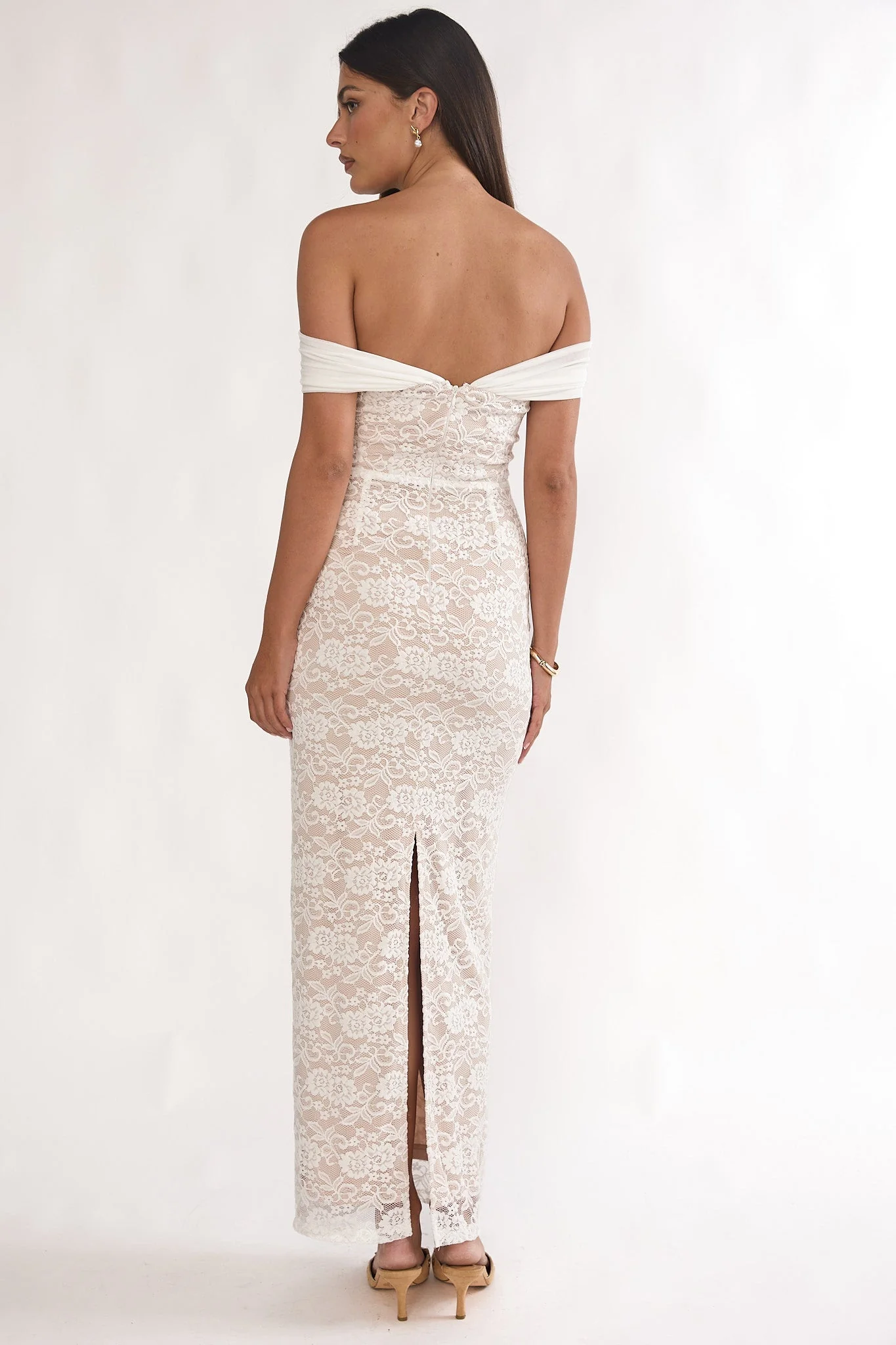 Jewelene Off-Shoulder Maxi Dress Lace White