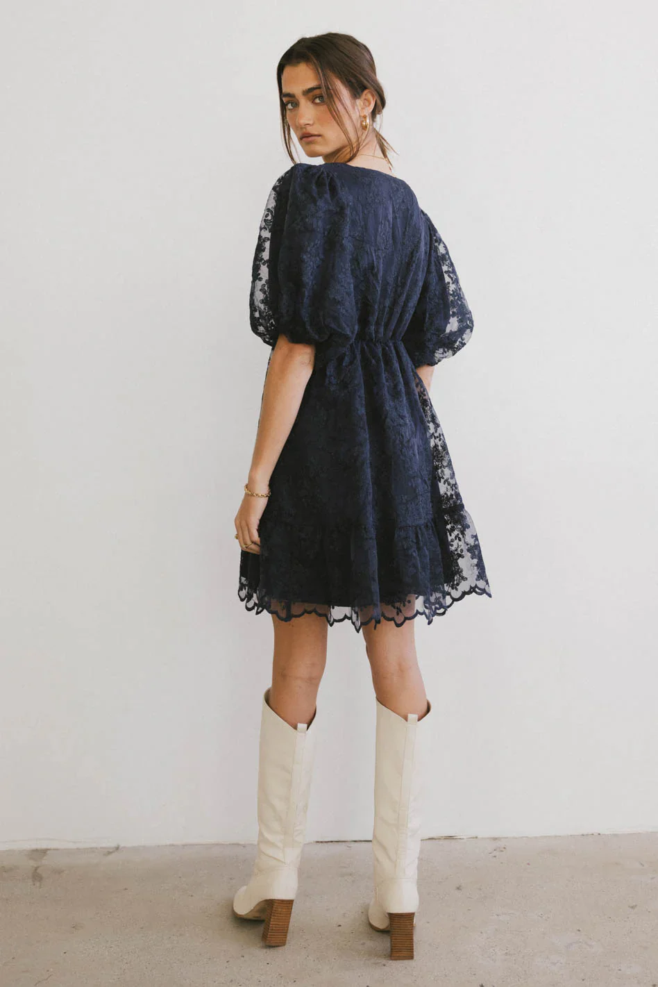 Tiana Embroidered Mini Dress in Navy