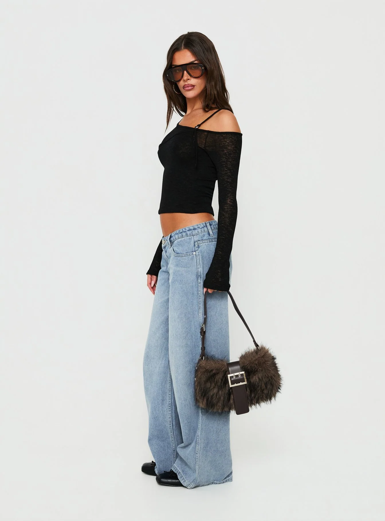 Picco Ultra Low Rise Wide Leg Jeans Light Blue Wash