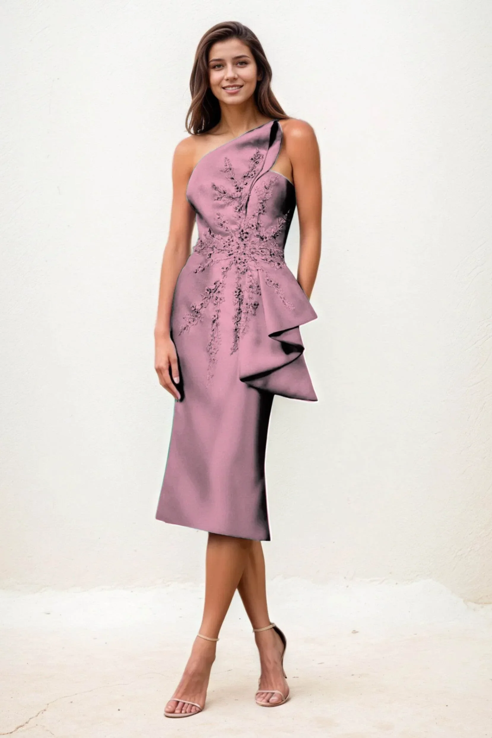 Sheath-Column Midi Satin Wedding Guest Dress CG0292