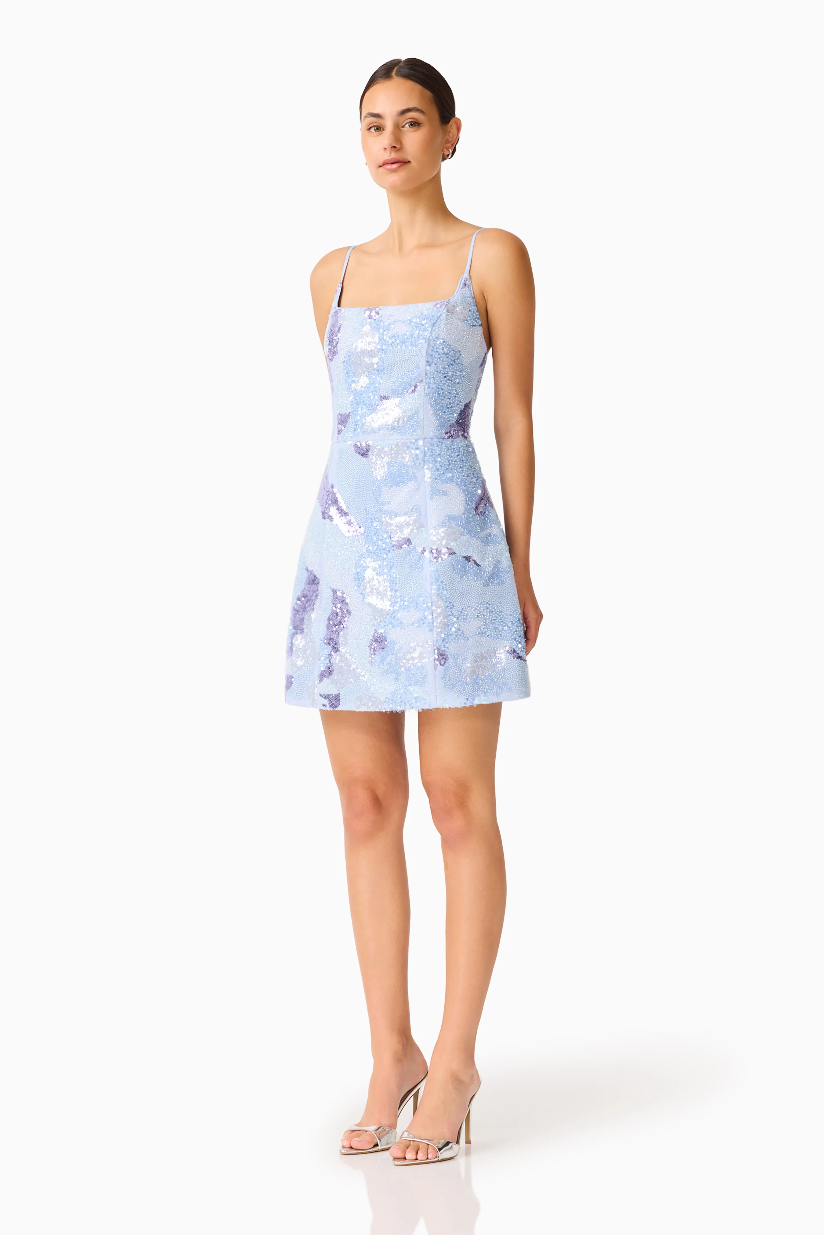 Aurae Embellished Mini Dress in Sky Blue