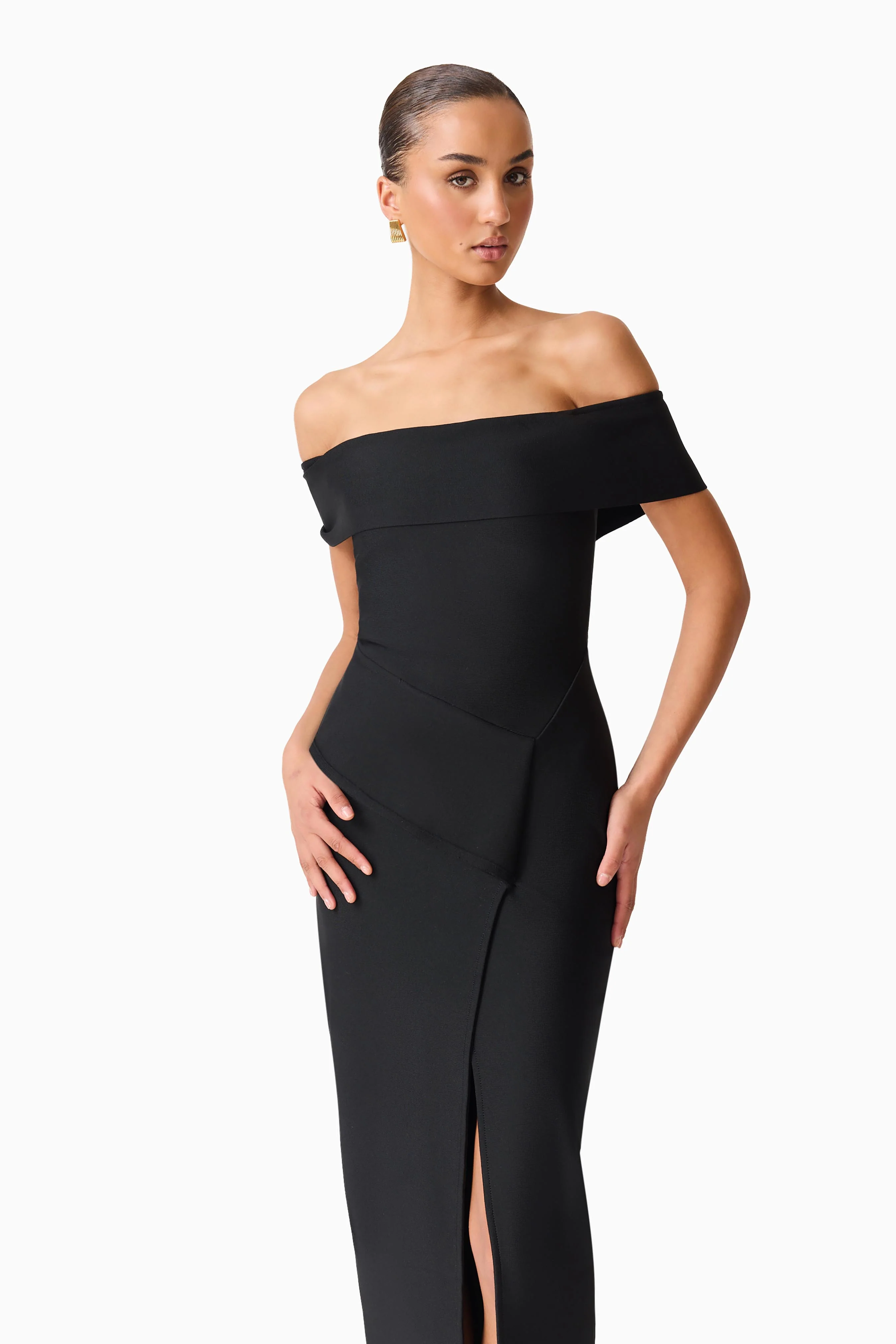 Celia Off The Shoulder Gown in Black