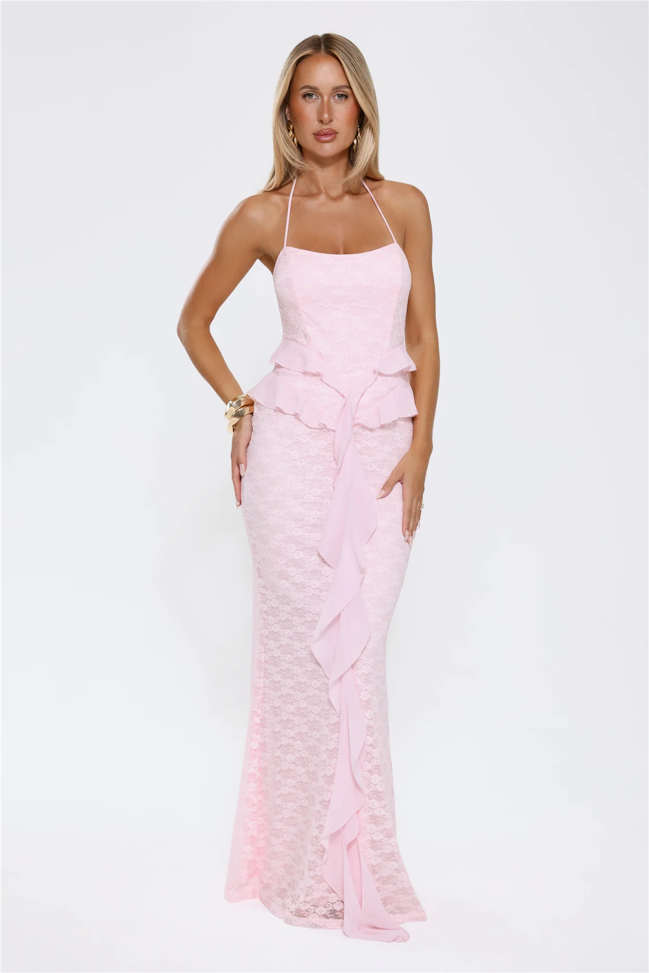 Aurora Serenade Halter Maxi Dress Pink