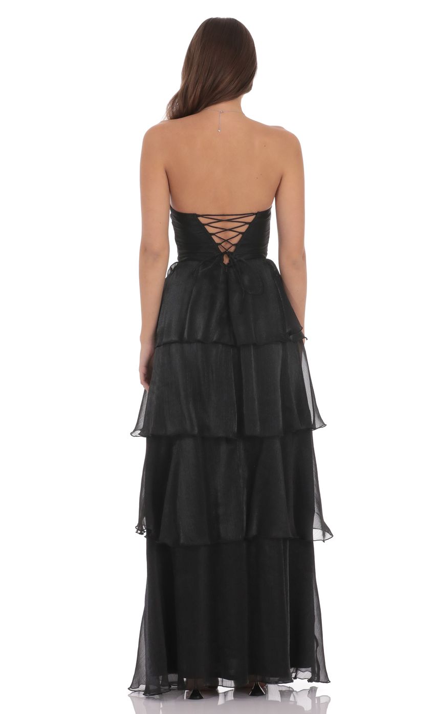 Corset Ruffle Strapless Maxi Dress in Black