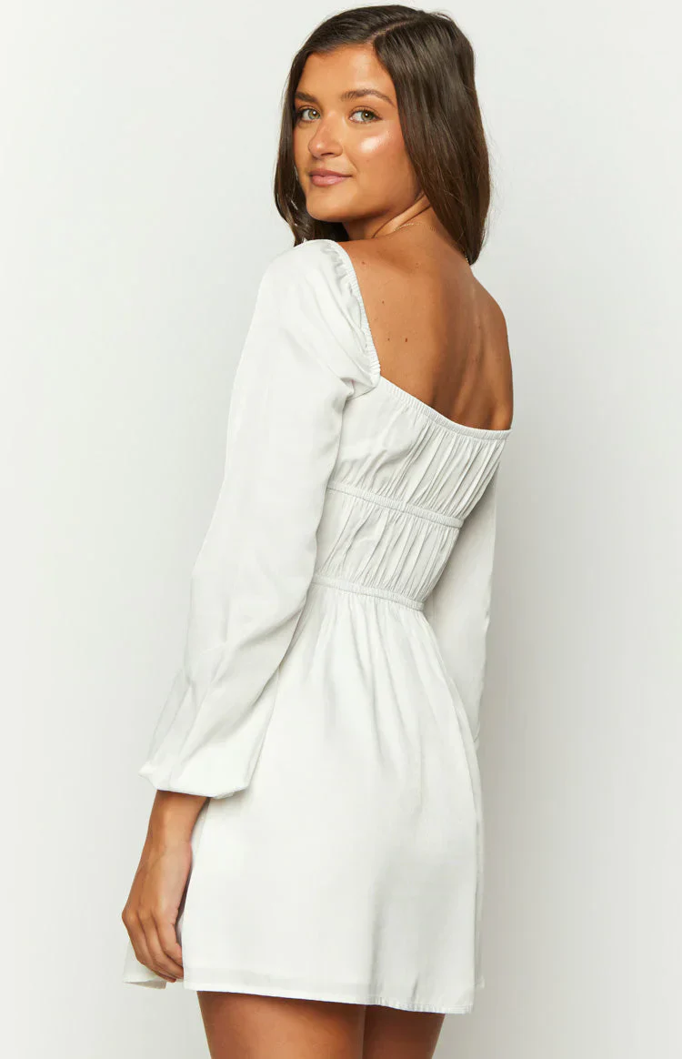 Sunnie White Long Sleeve Mini Dress - luluinthesky