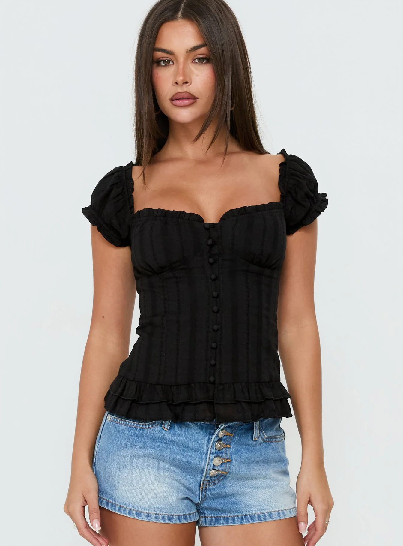 Suiter Frill Detail Top Black