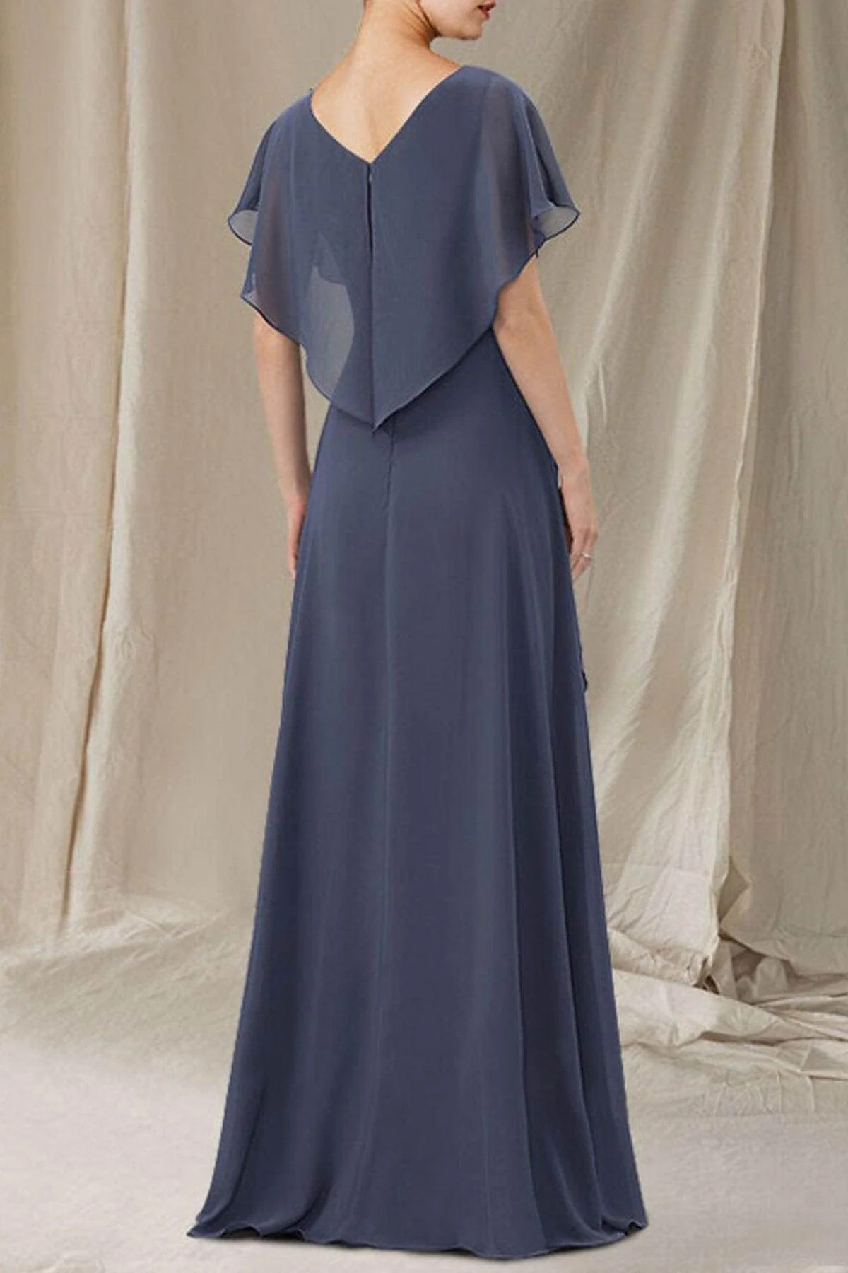 A-Line Sweep-Brush Train Chiffon Mother Dress CM0080