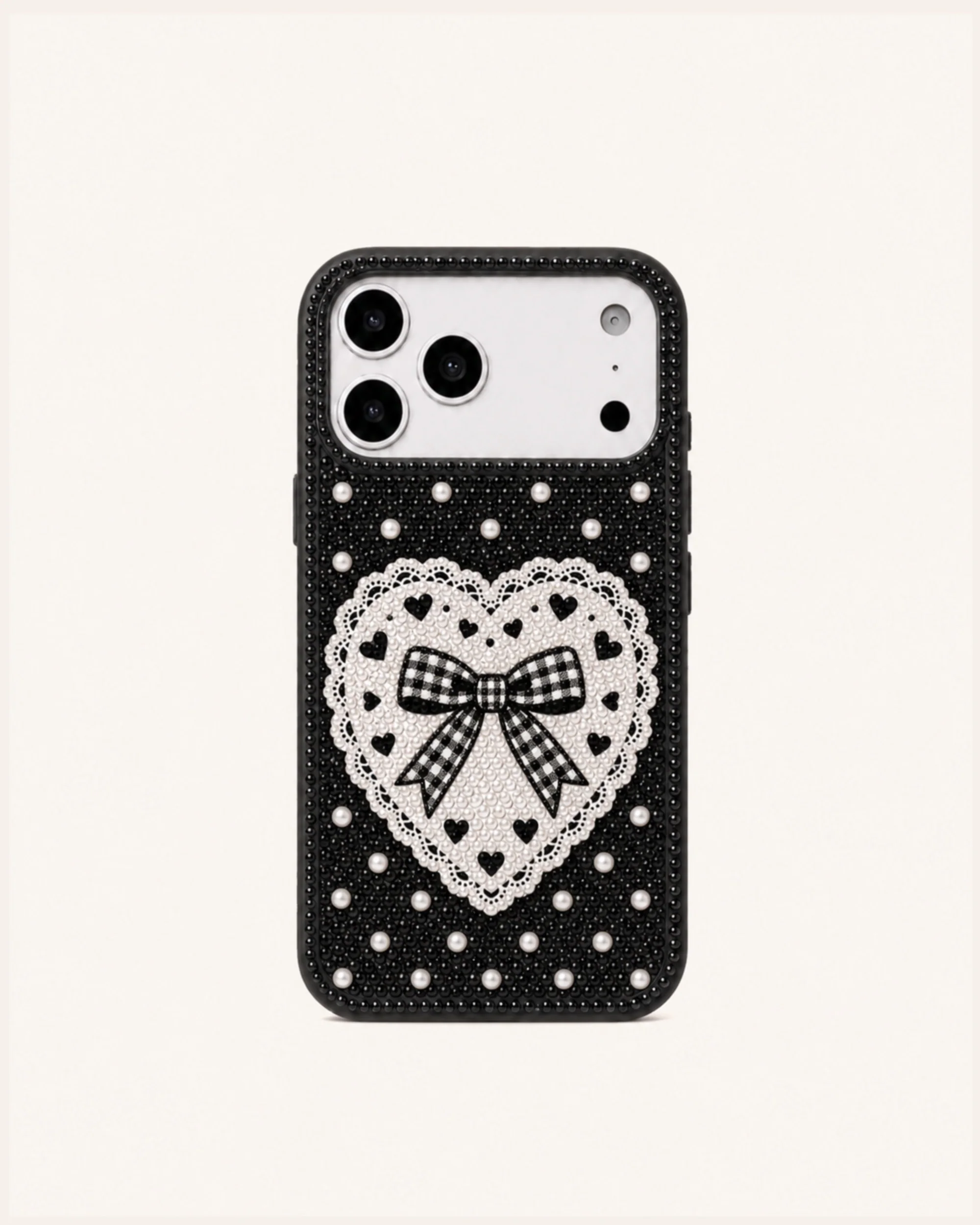 Lace Heart Bow Phone Case – Black