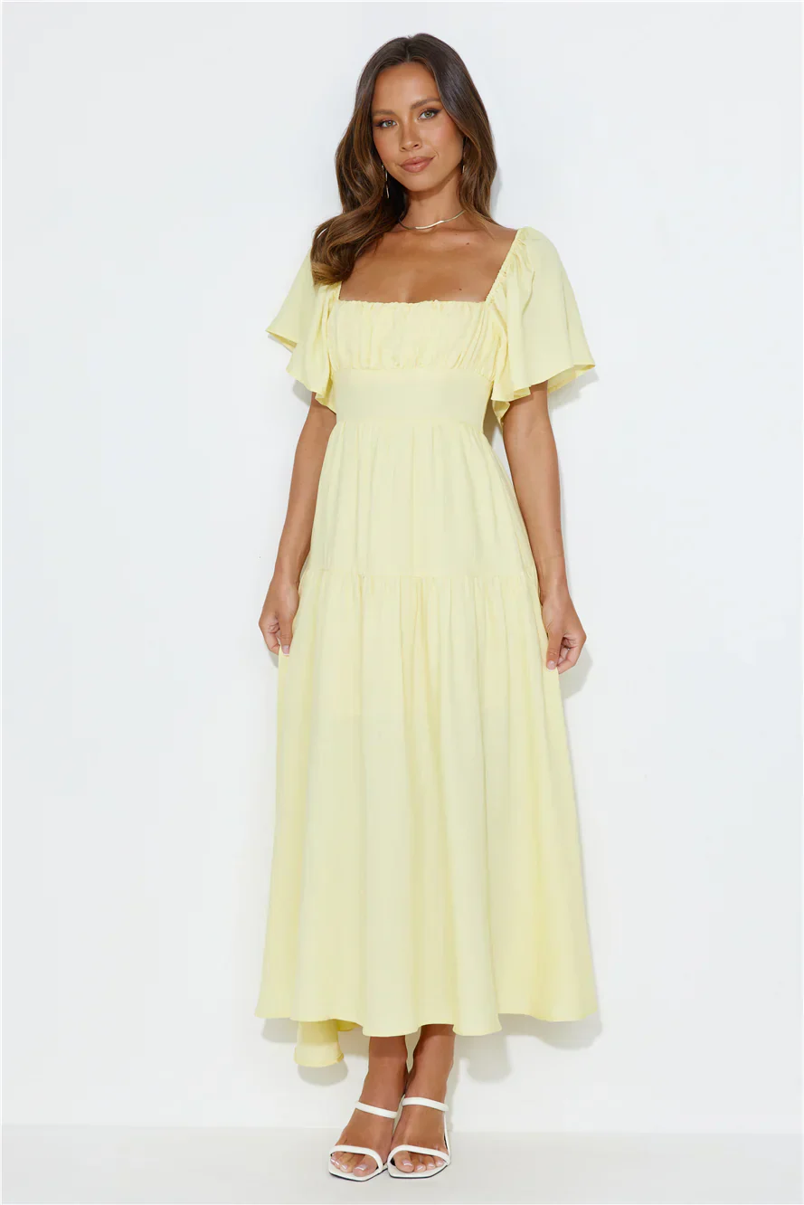 Summertime Heat Puff Sleeve Maxi Dress Yellow