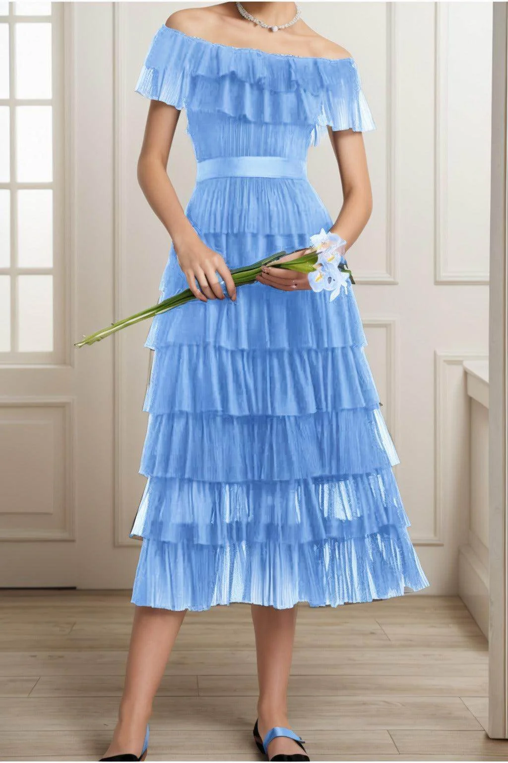 A-Line Tea Length Tulle Graduation Dresses CS0557