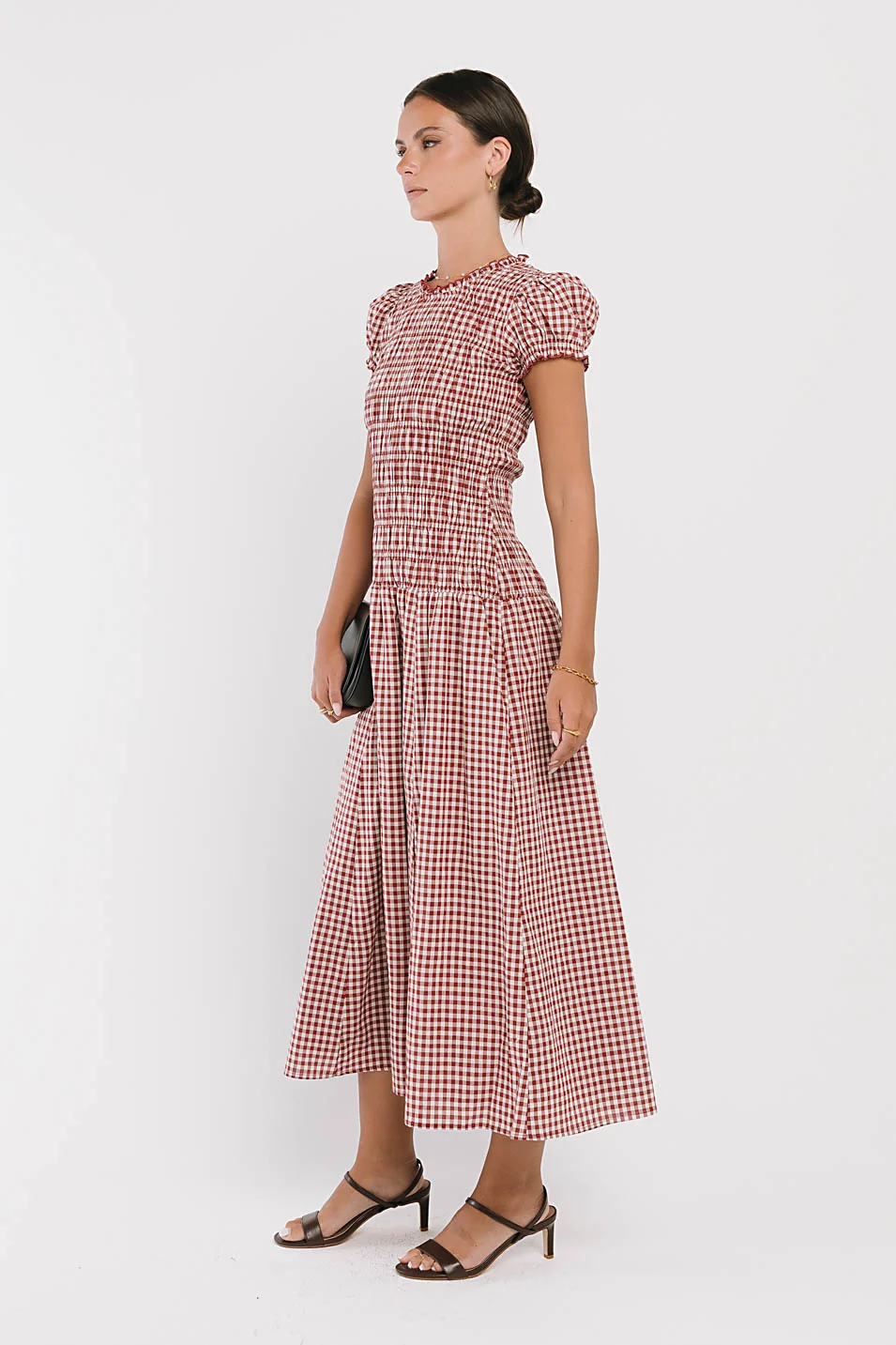 Opal Gingham Maxi Dress in Burgundy
