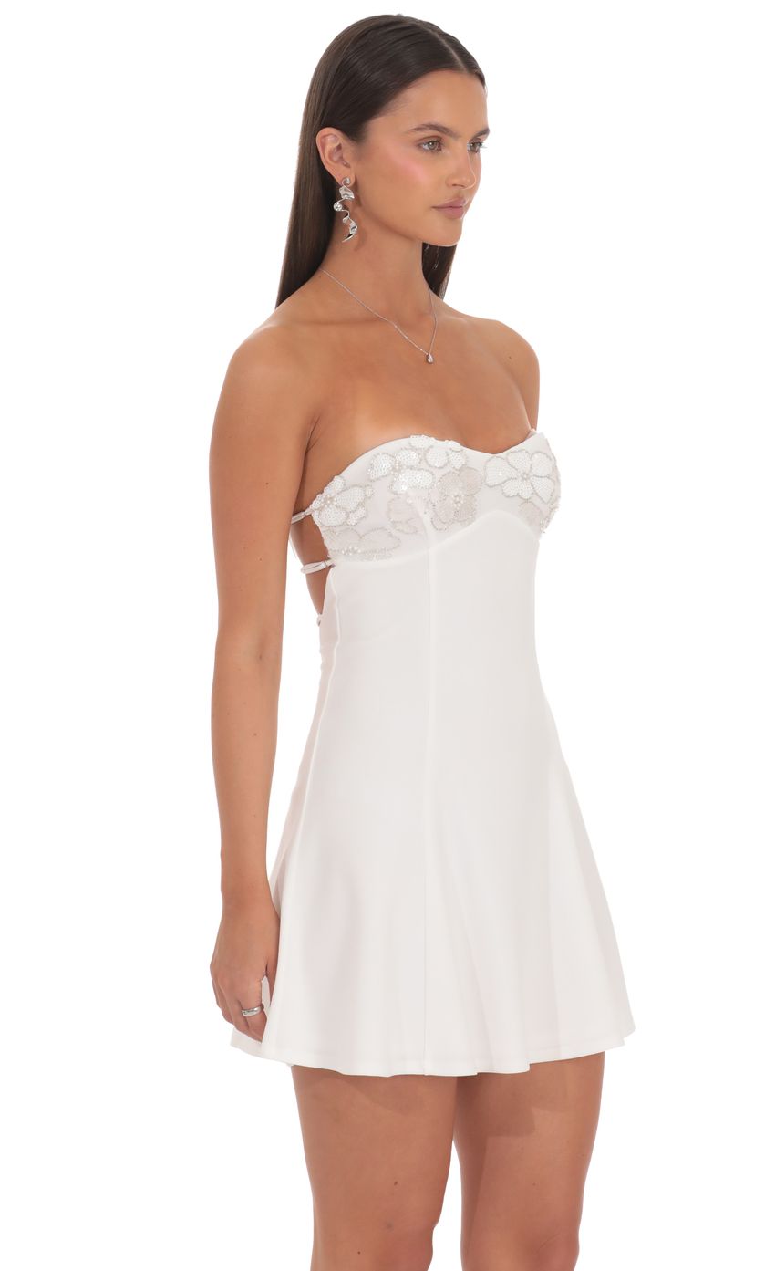 Beaded Bust Flare Mini Dress in White
