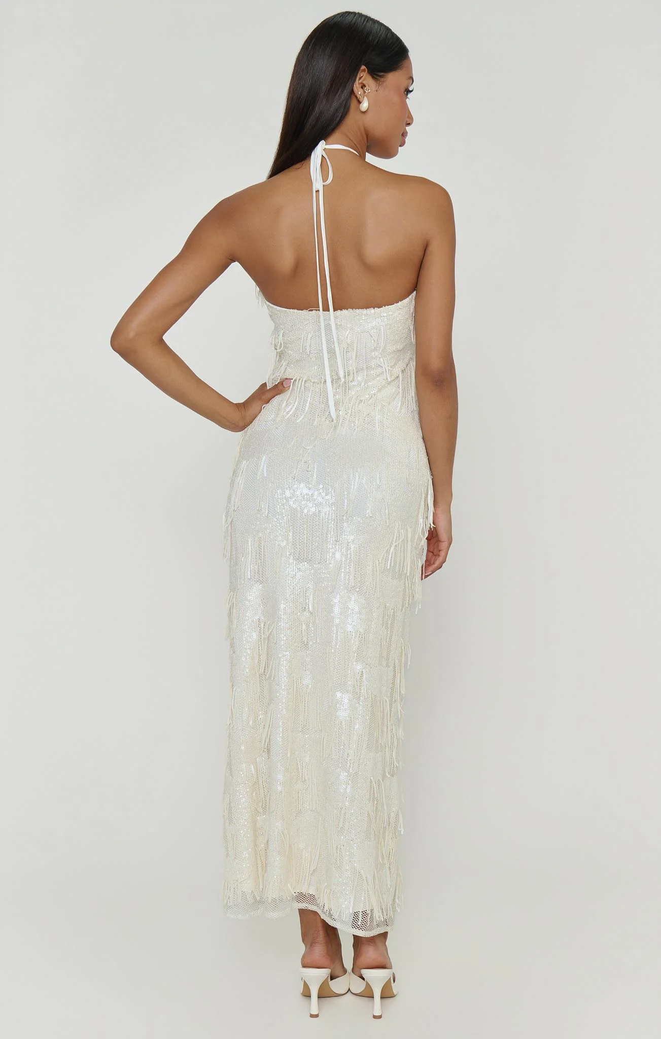 Julianna Maxi Dress ~ White Fringe Sequins