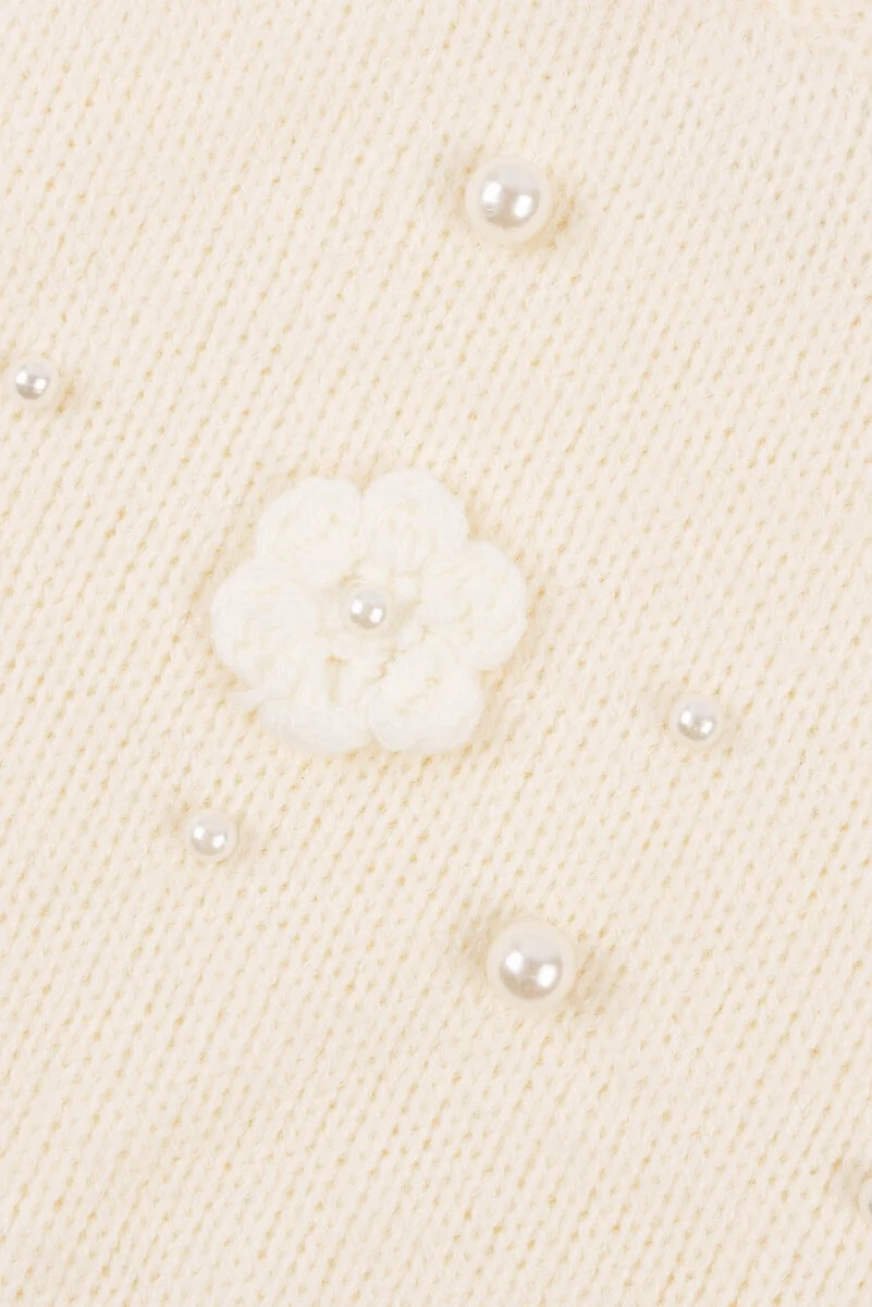 Floral Appliqué Faux Pearl Sweater