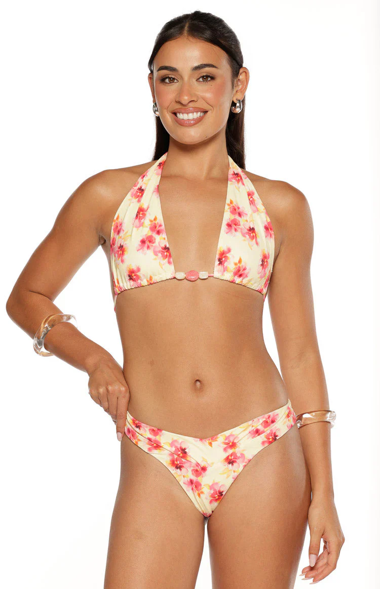 Coraya Yellow and Pink Floral Print Wrap Bikini Bottoms