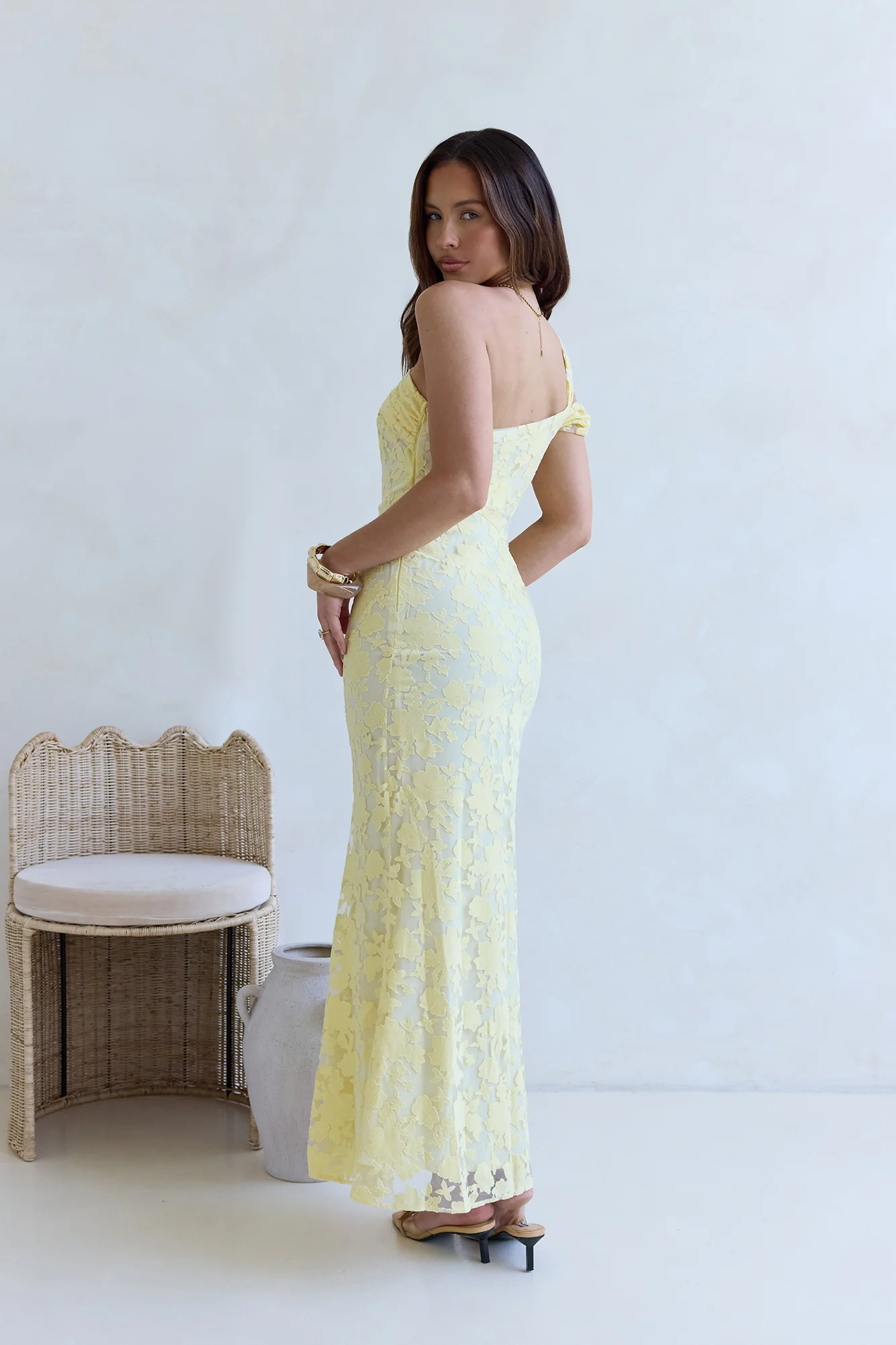 Illusion Of The Sun One Shoulder Maxi Dress Yellow