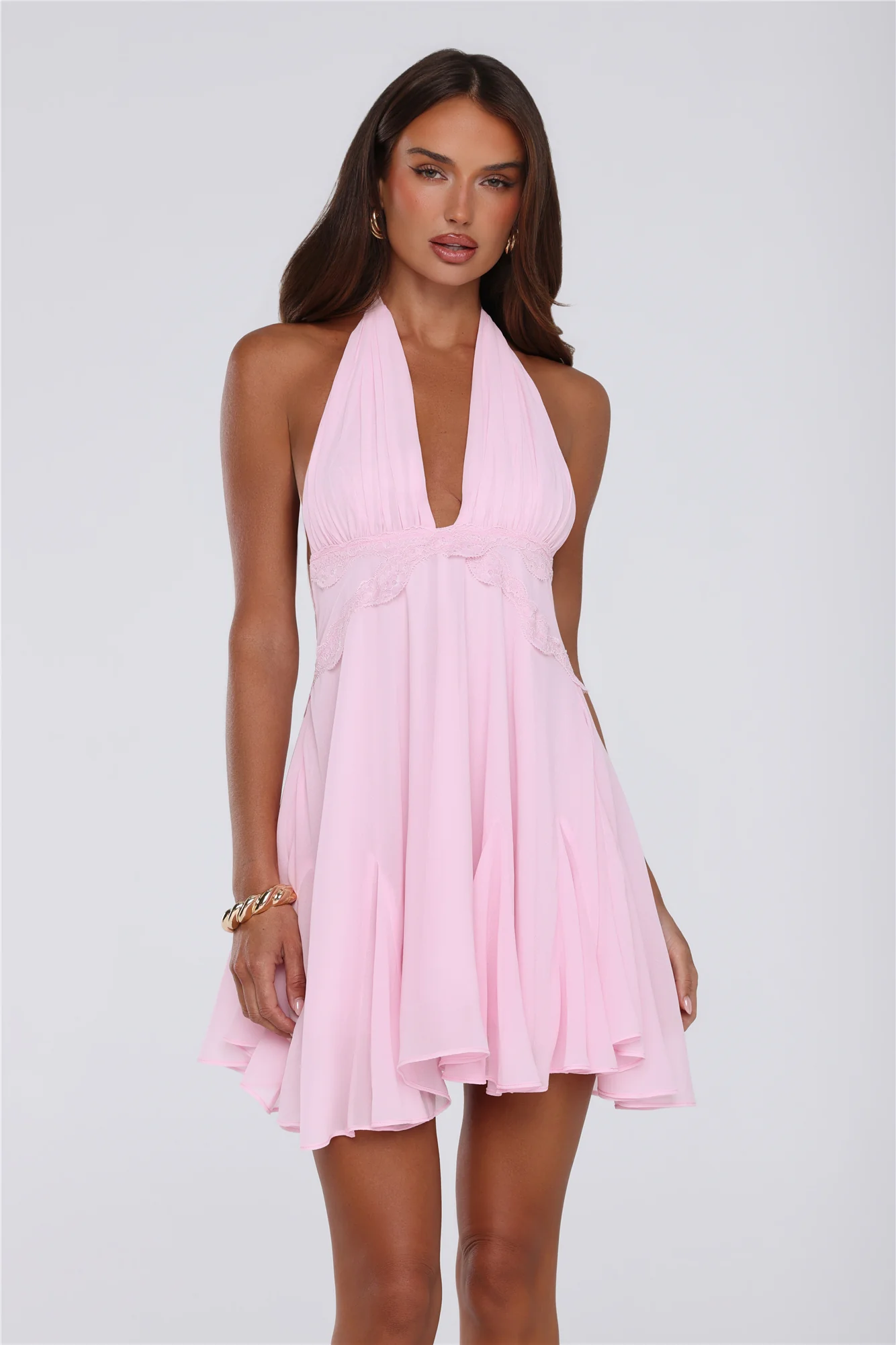 Poppy Kiss Halter Mini Dress Pink - luluinthesky