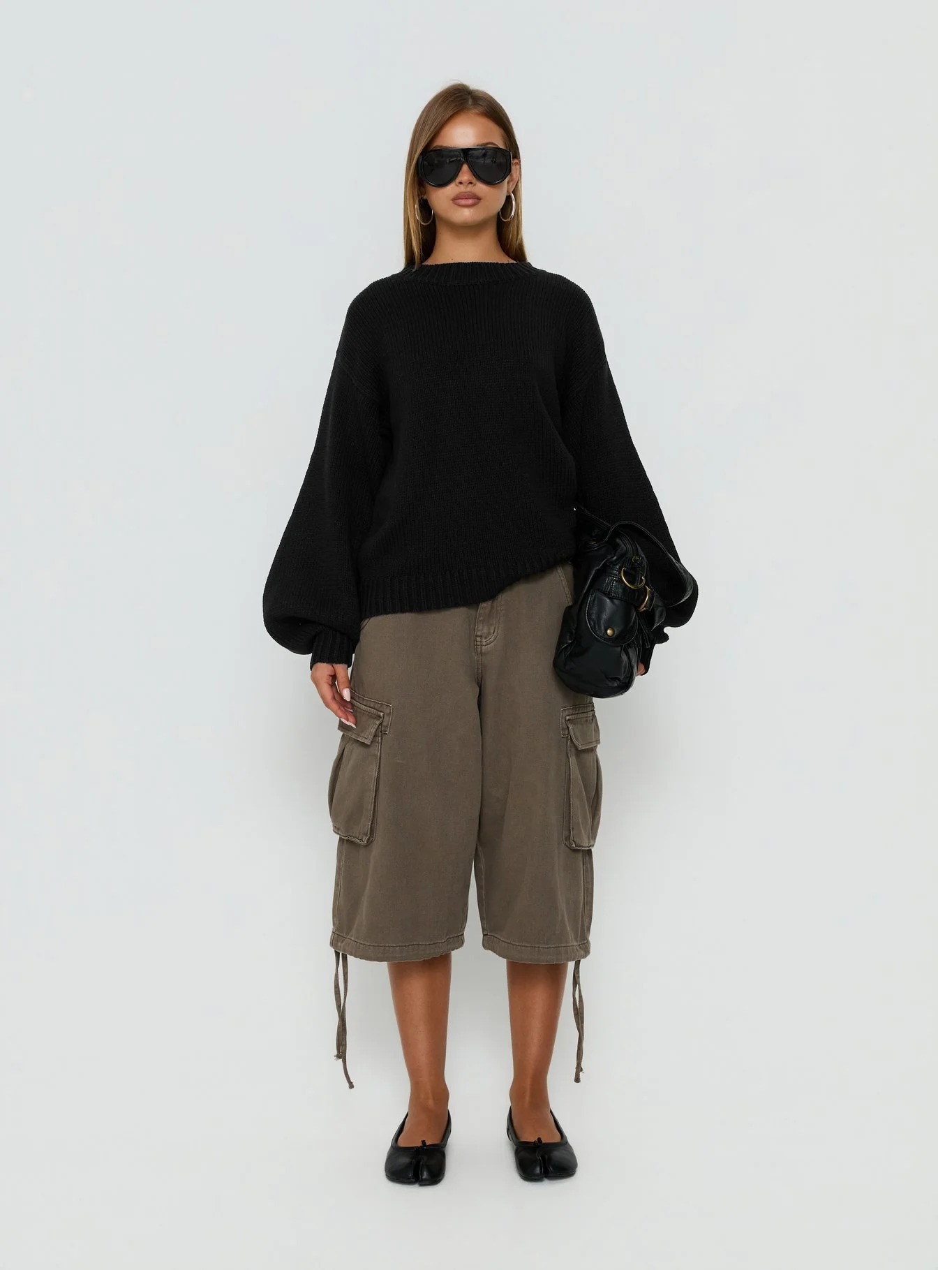 Harmony Balloon Sleeve Knit Sweater Black