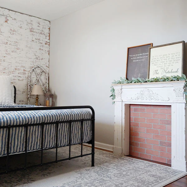 Antique Inspired Whitewashed Wooden Fireplace Mantel