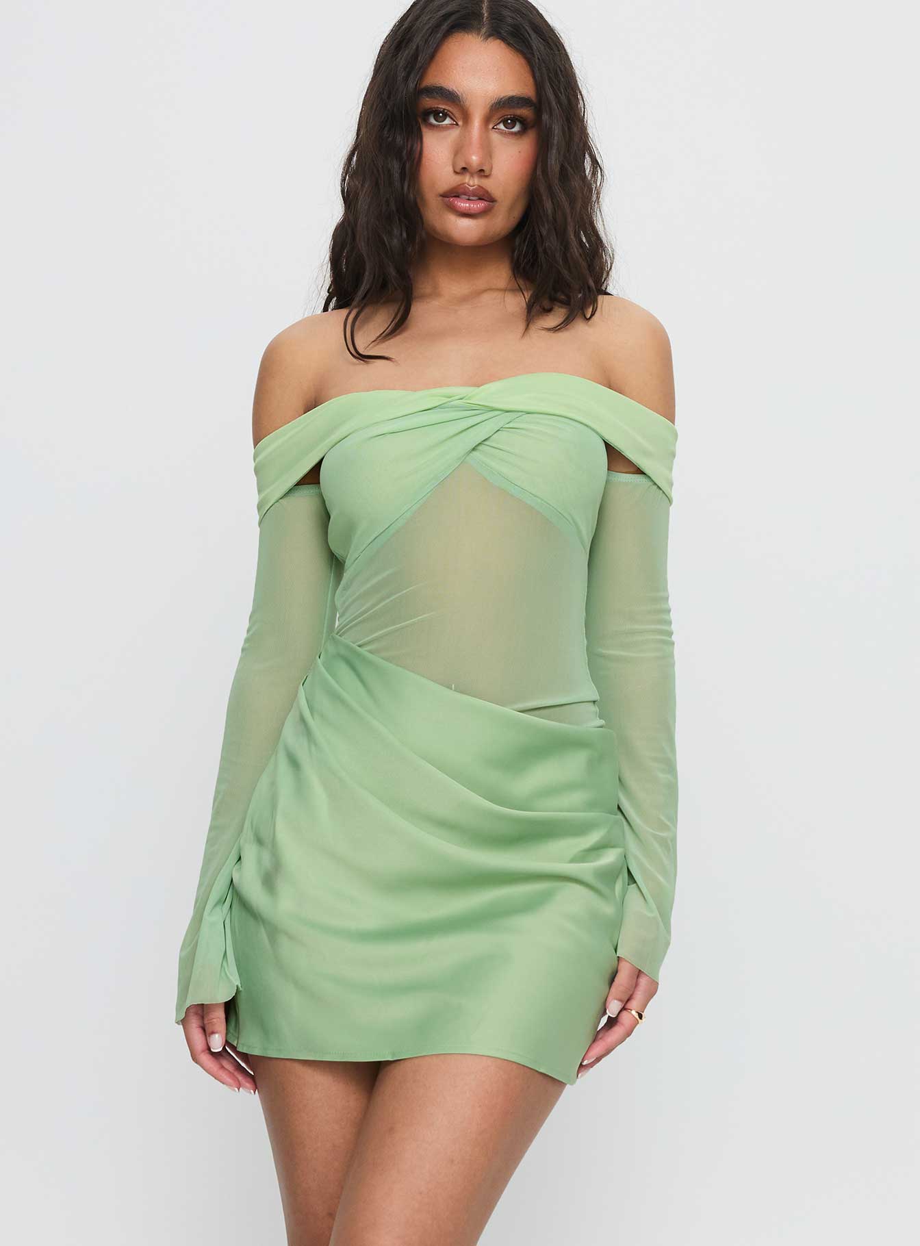 Zaize Long Sleeve Twist Mini Dress Sage