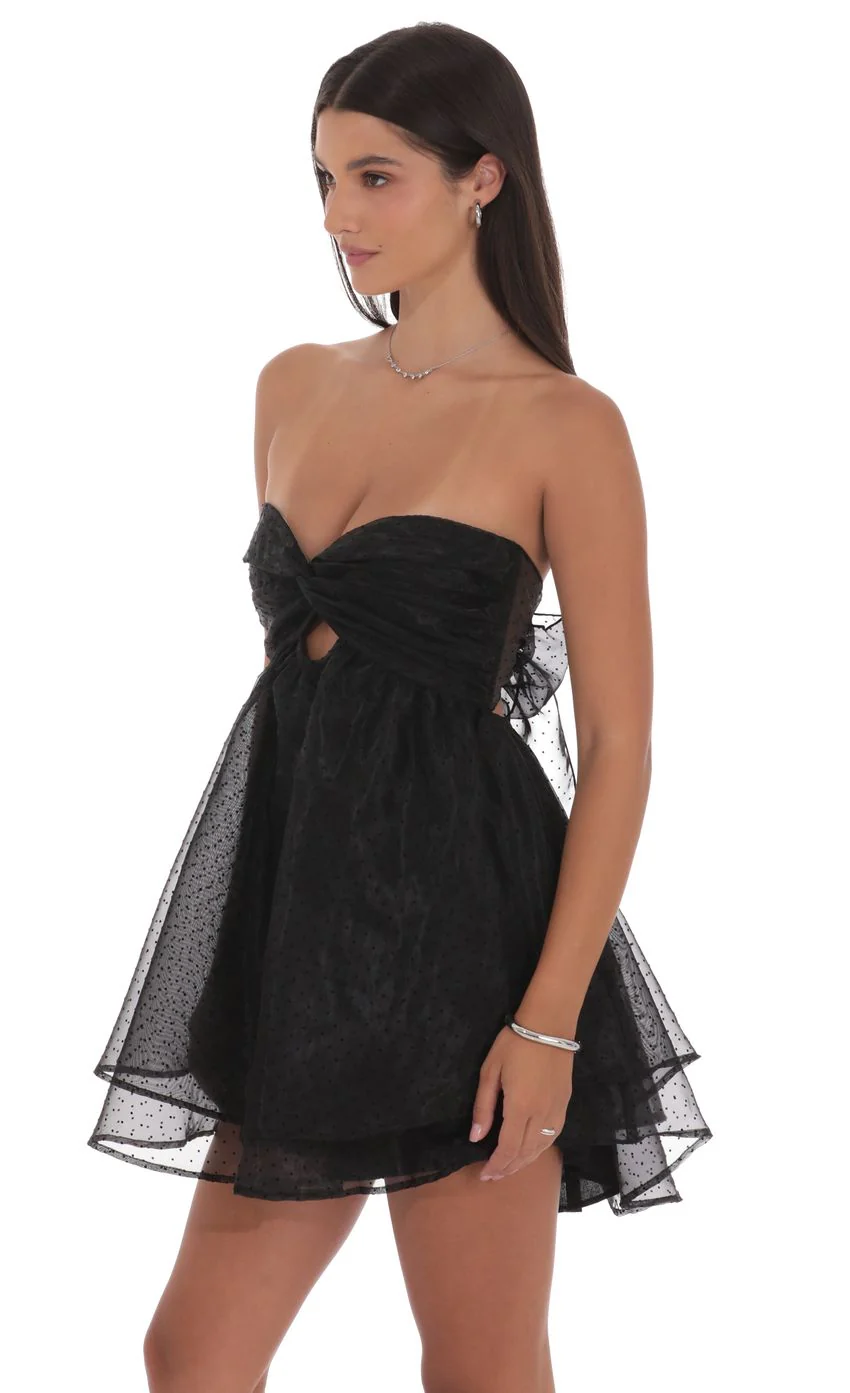 Dotted Cutout Babydoll Dress in Black - luluinthesky