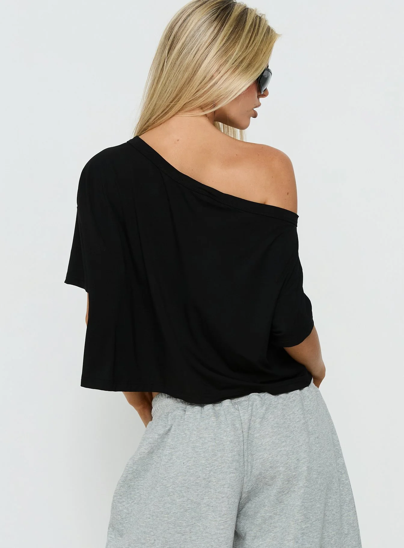 Bailea Off Shoulder Cropped Tee Black