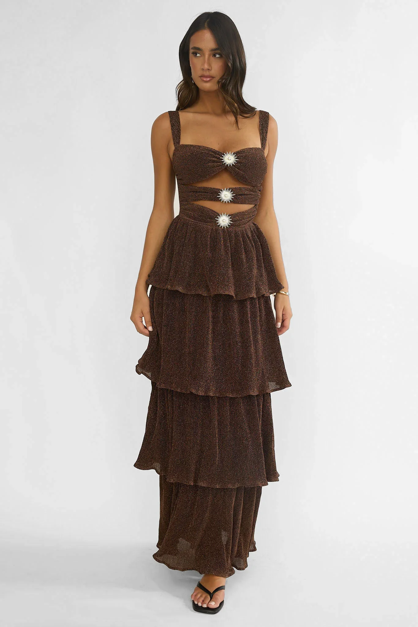 Ceylon Cut-Out Bodice Layered Maxi Dress Bronze
