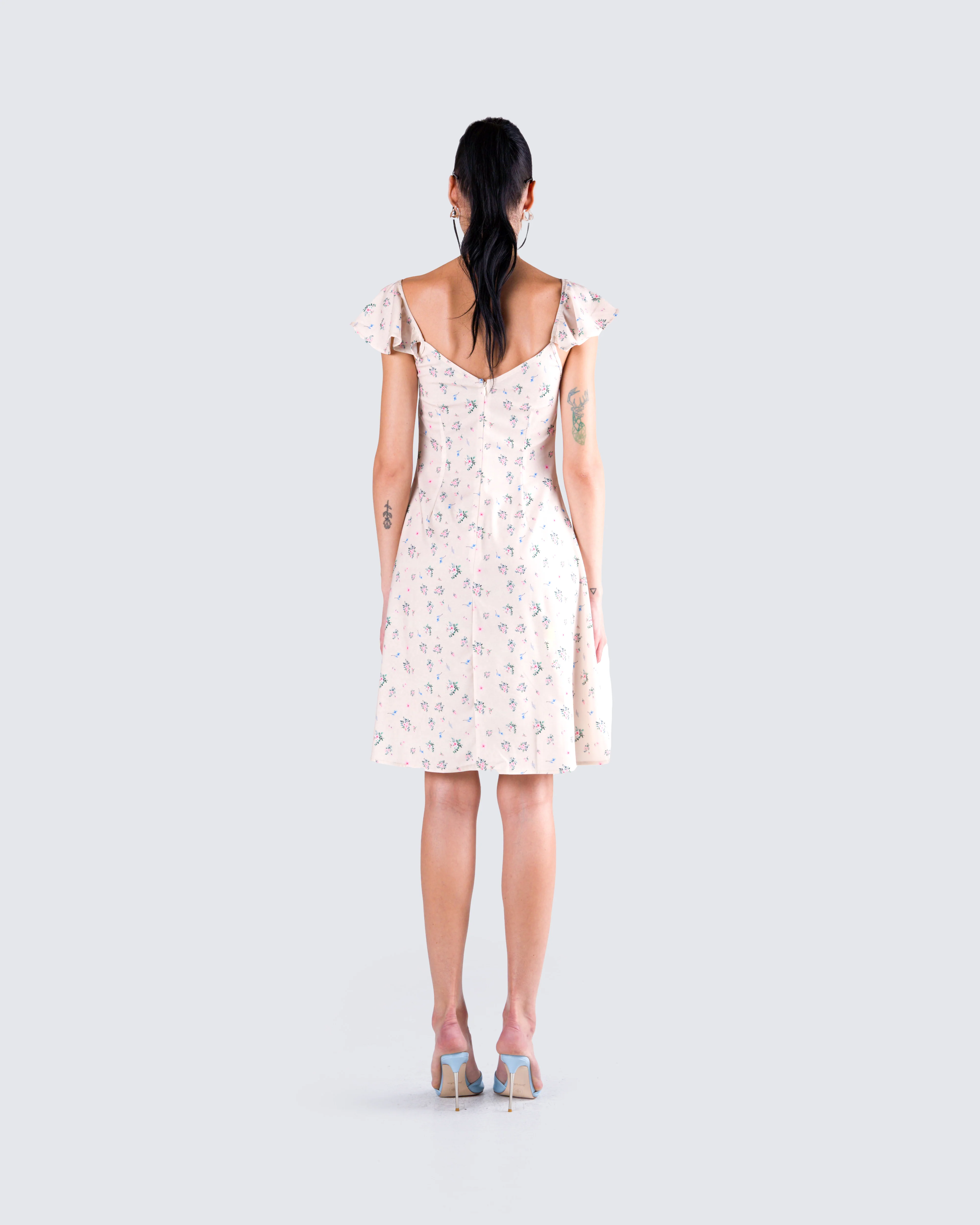 Francisca Beige Flower Print Dress