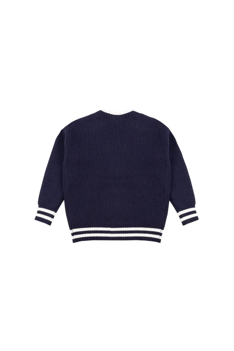 Oversized Contrast-Trim Ribbed Cardigan