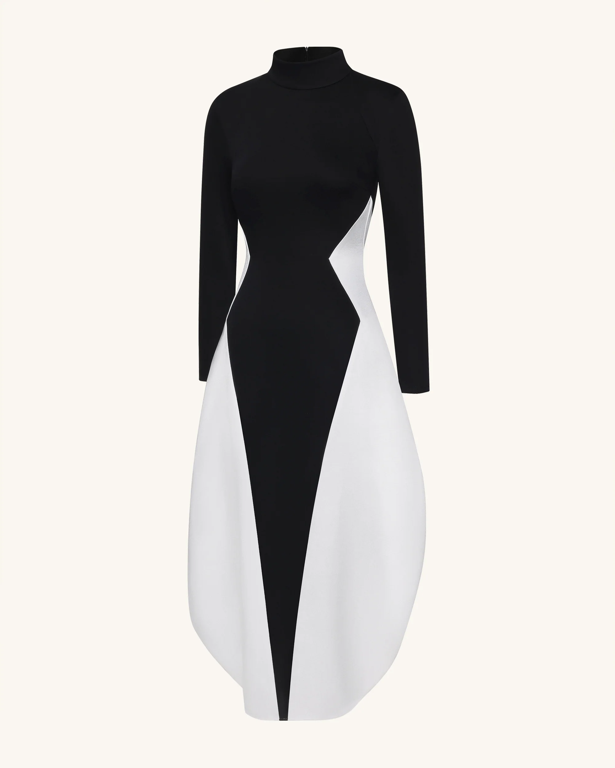 Monochrome Paneled Long-Sleeve Maxi Dress - Black - FASHION NOB
