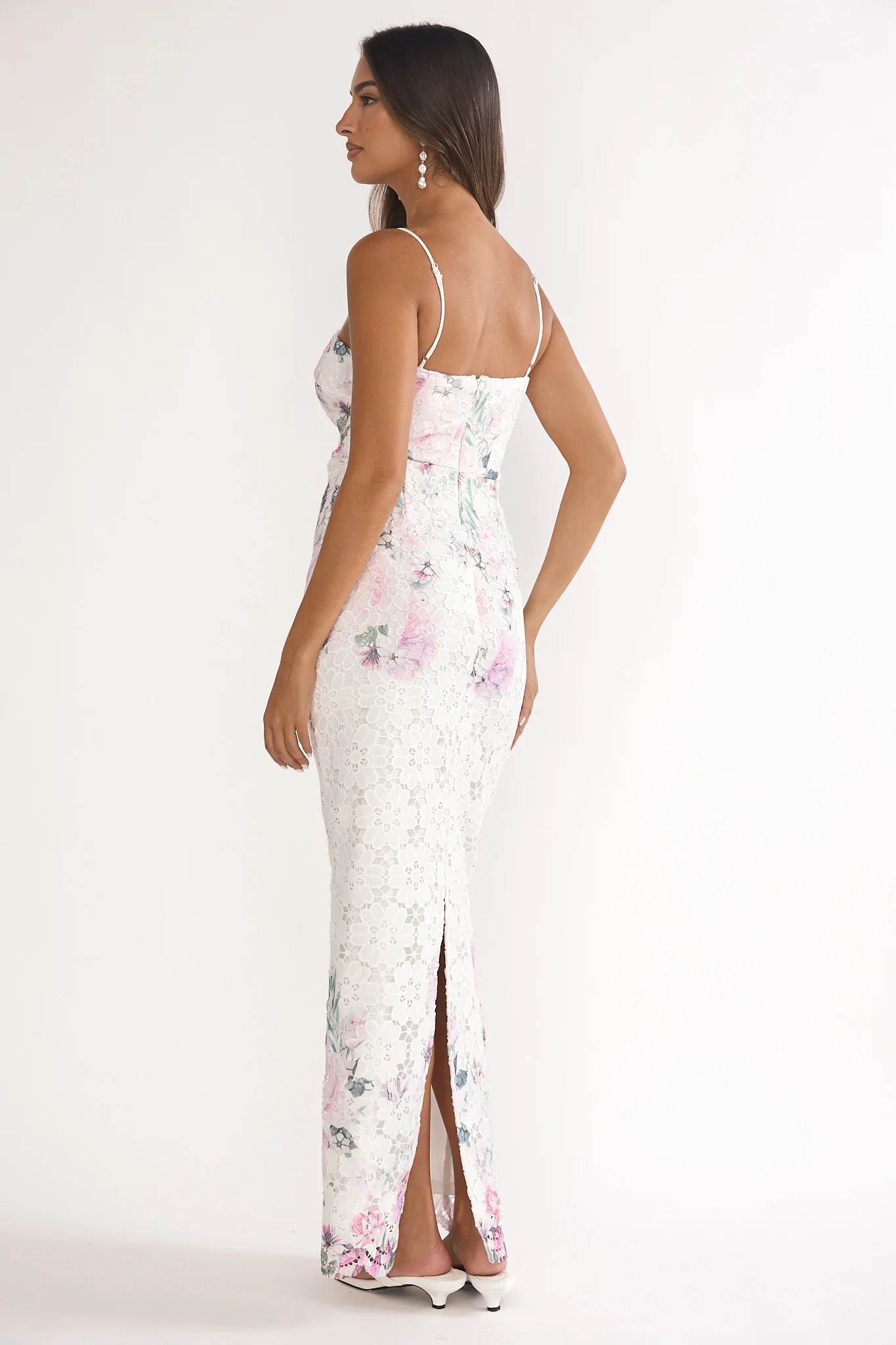 Kaela Crochet Overlay Maxi Dress Floral Pink
