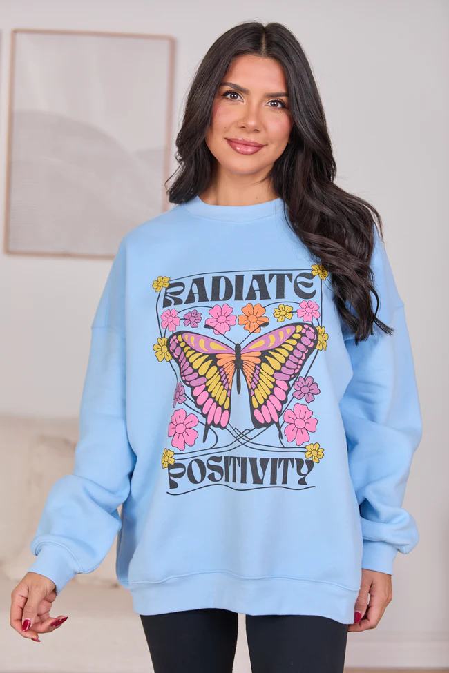 Radiate Positivity Light Blue Graphic Sweatshirt