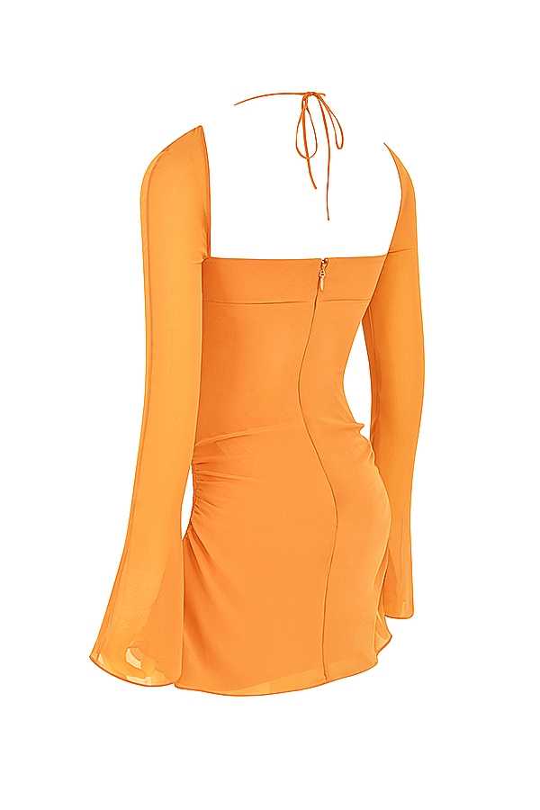 Tangerine Chiffon Halter Mini Dress