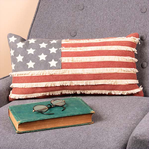 American Flag Fringe Throw Pillow