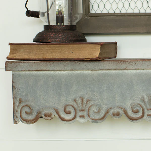 Distressed Galvanized Metal Scroll Wall Shelf