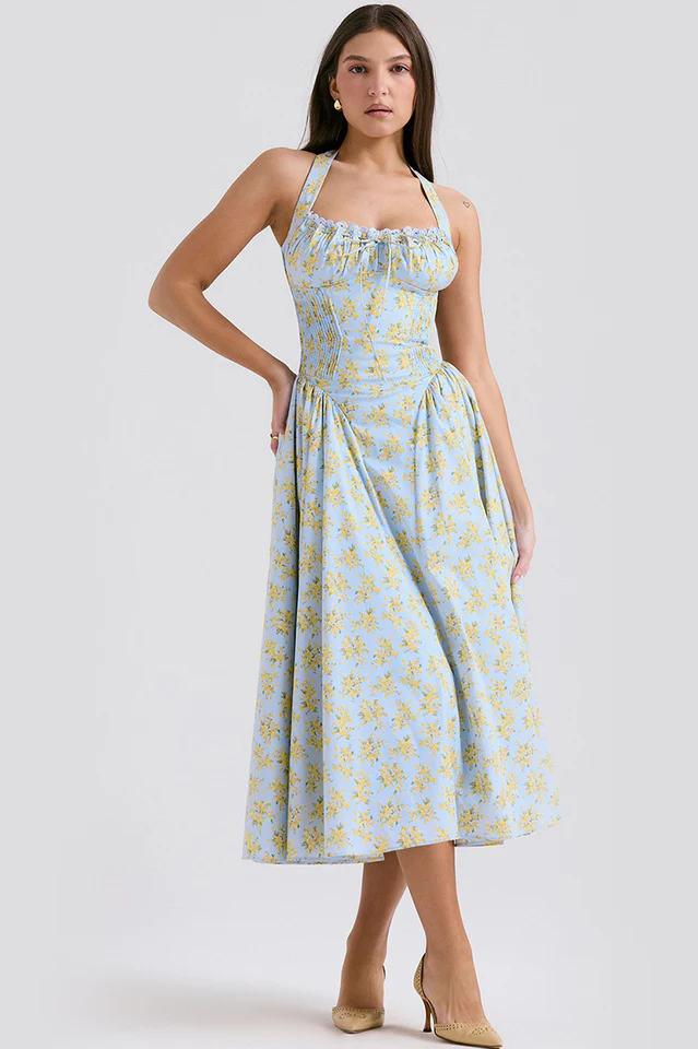Adabella Cotton Halter Midi Sundress