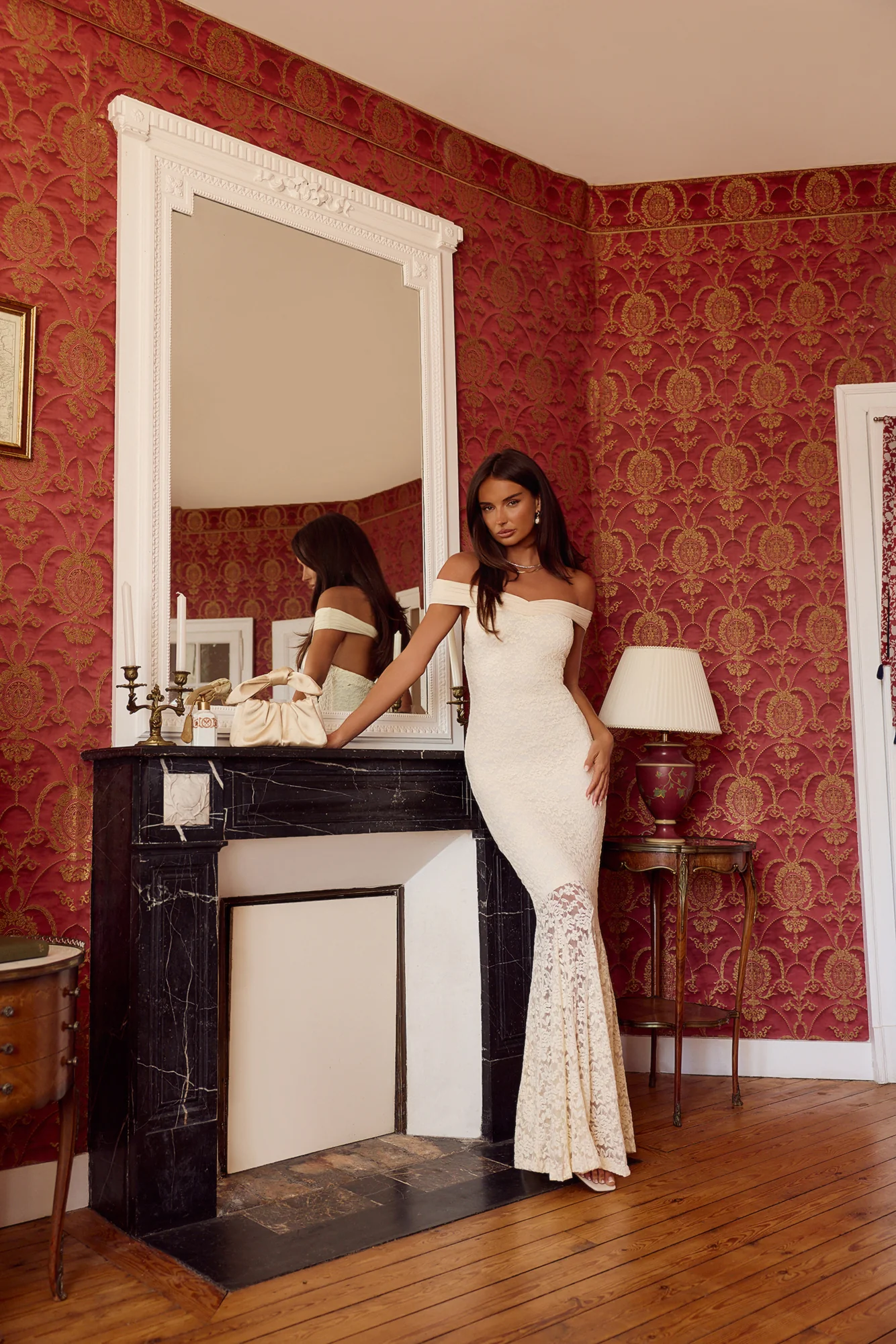 Dreamlight Horizon Off Shoulder Lace Maxi Dress Cream
