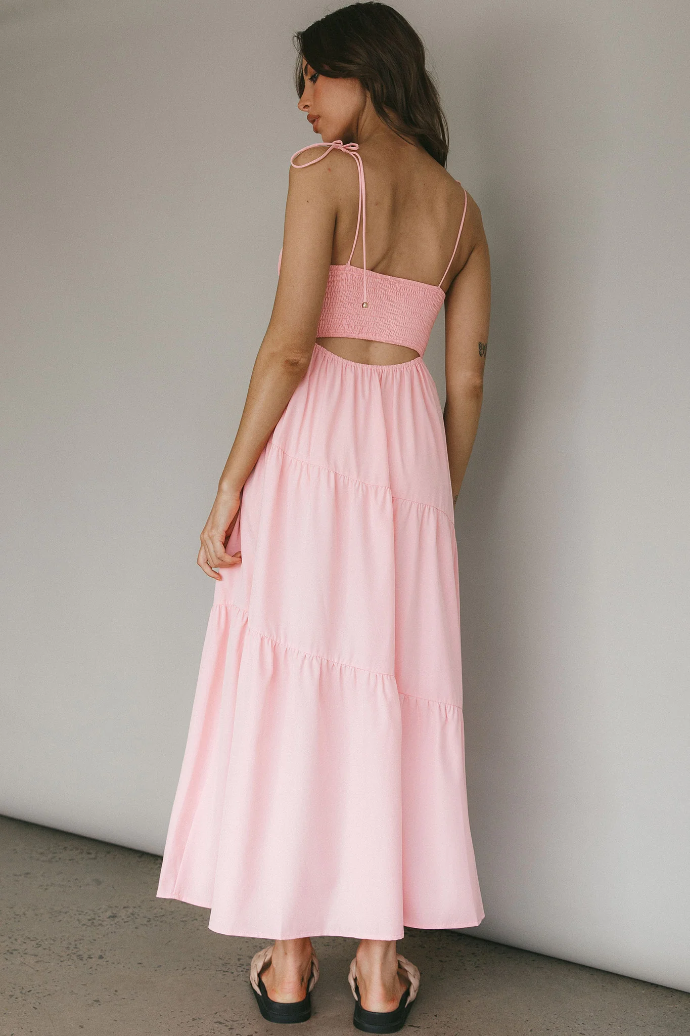 New Light Tied Shoulder Maxi Dress Blush