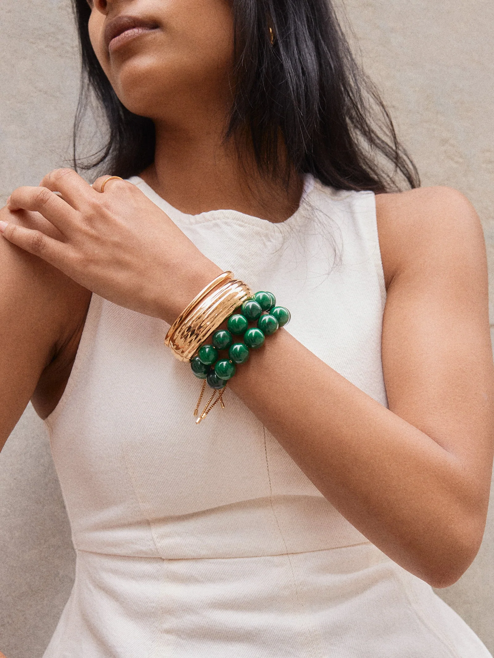 Jane Beaded Bracelet - Dark Green Bead
