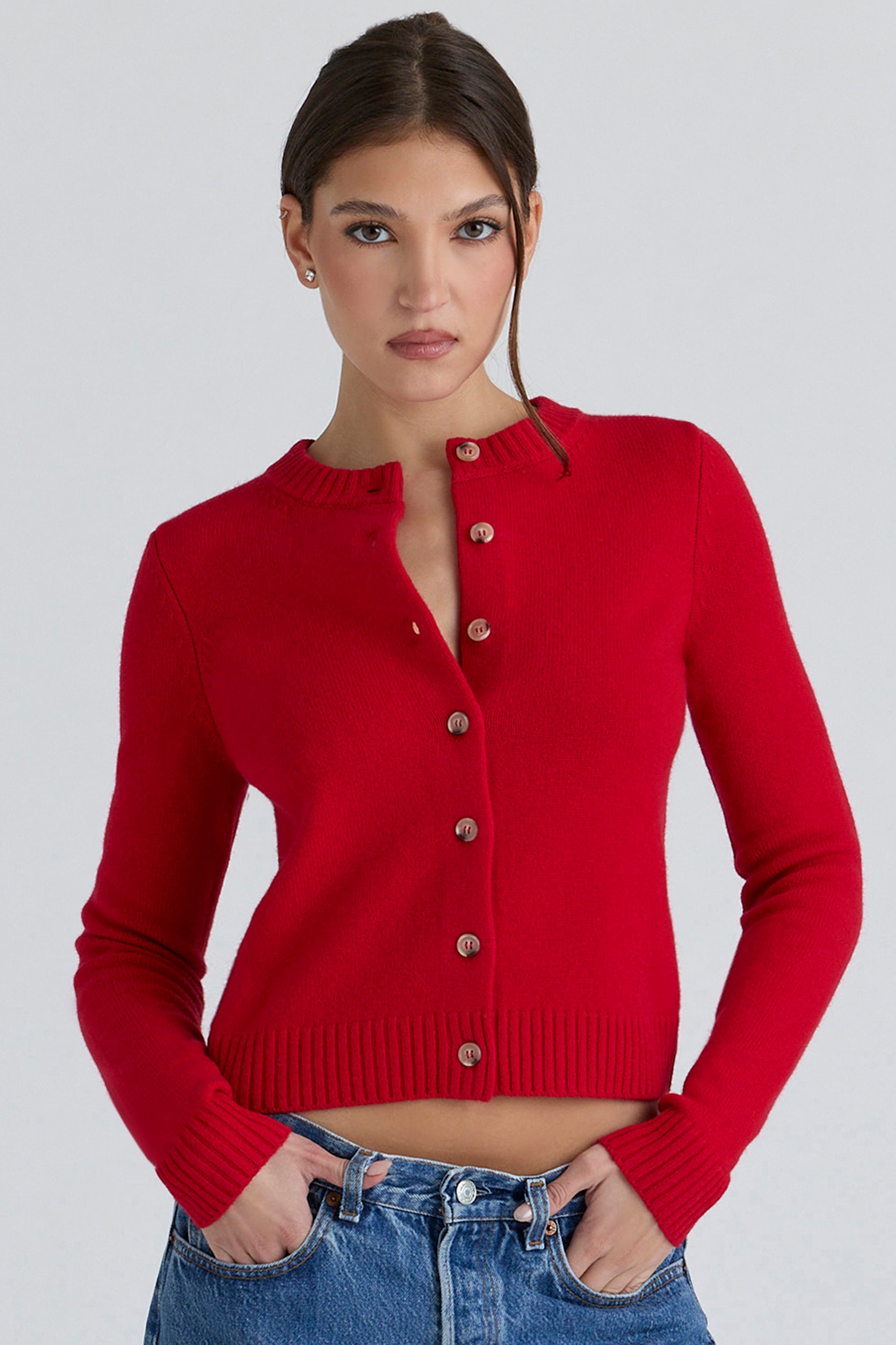 red cashmere + merino wool cardigan