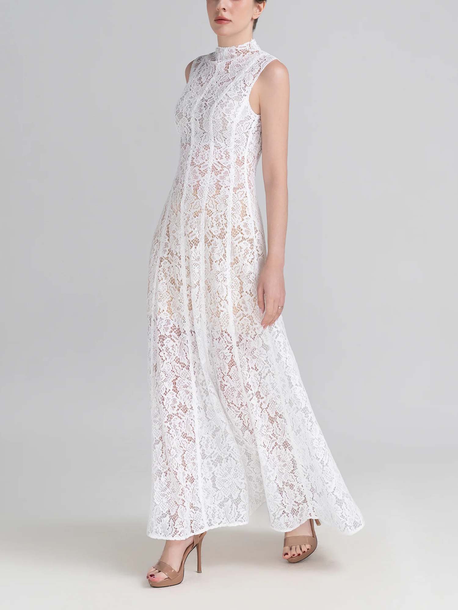 High Neck Sleeveless Lace Maxi Dress