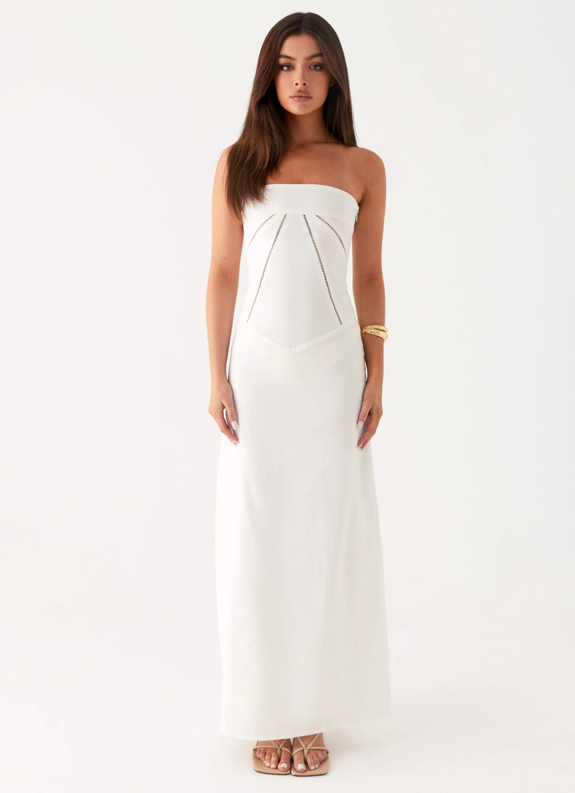 Cerisa Linen Maxi Dress - White - luluinthesky