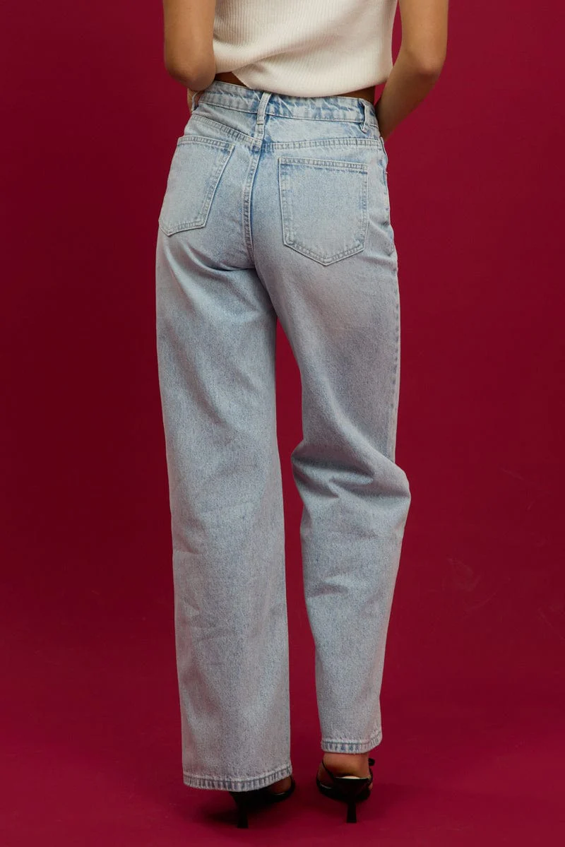 Denim Wide Leg Jeans Mid Rise