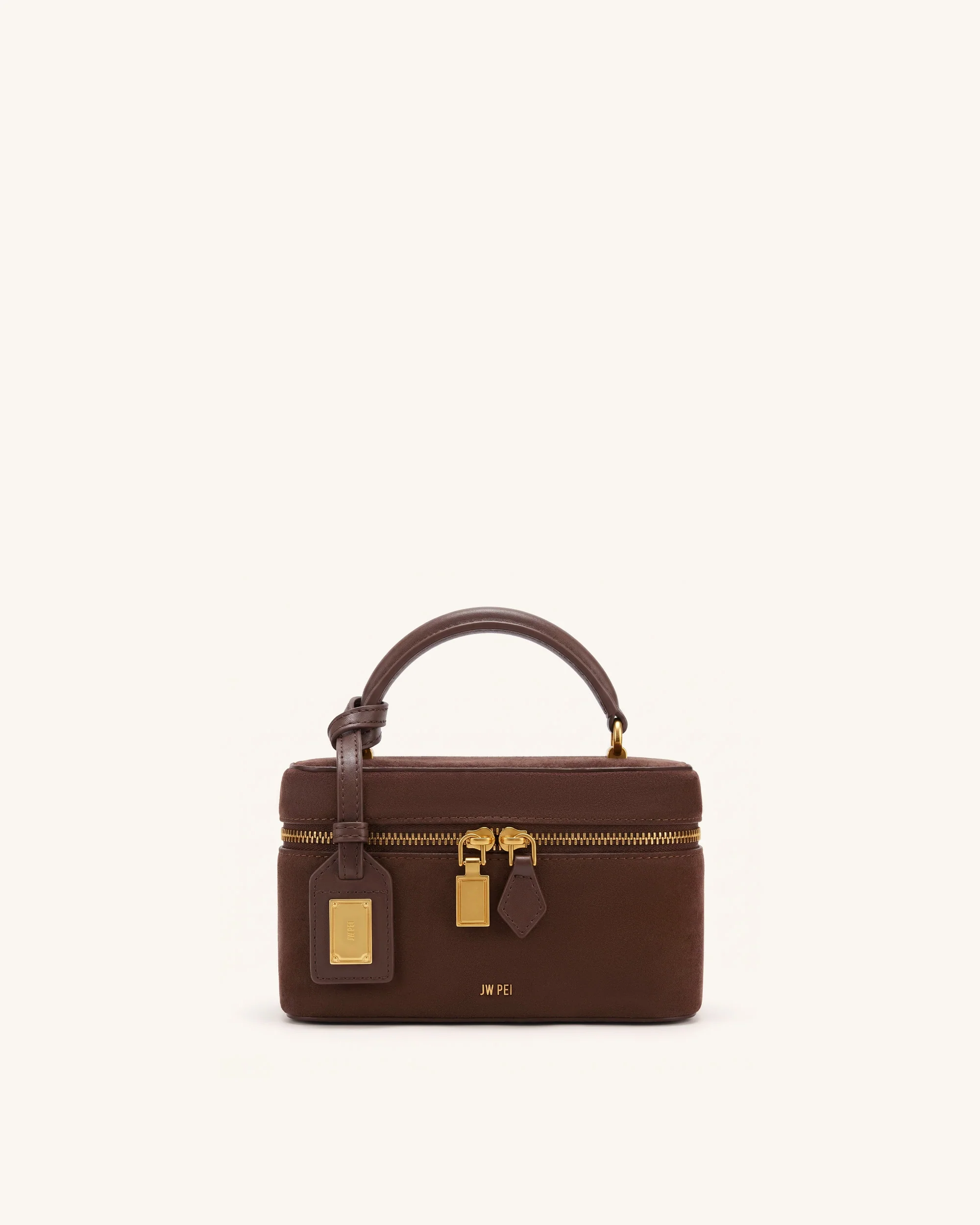 Cleo Faux Suede Box Shape Top Handle Bag - Chocolate Brown