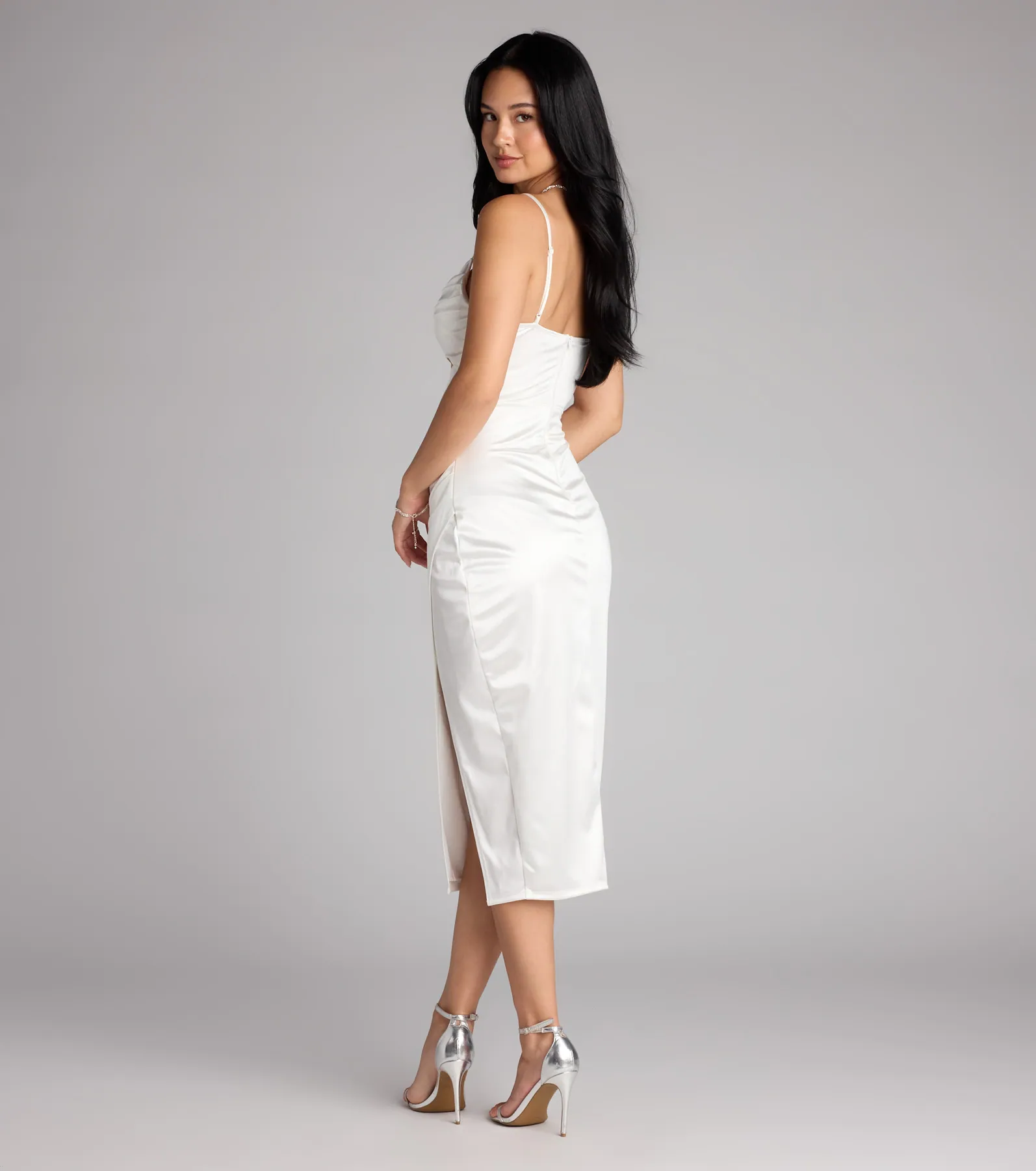 Lilith Satin Cutout Wrap-Front Midi Dress