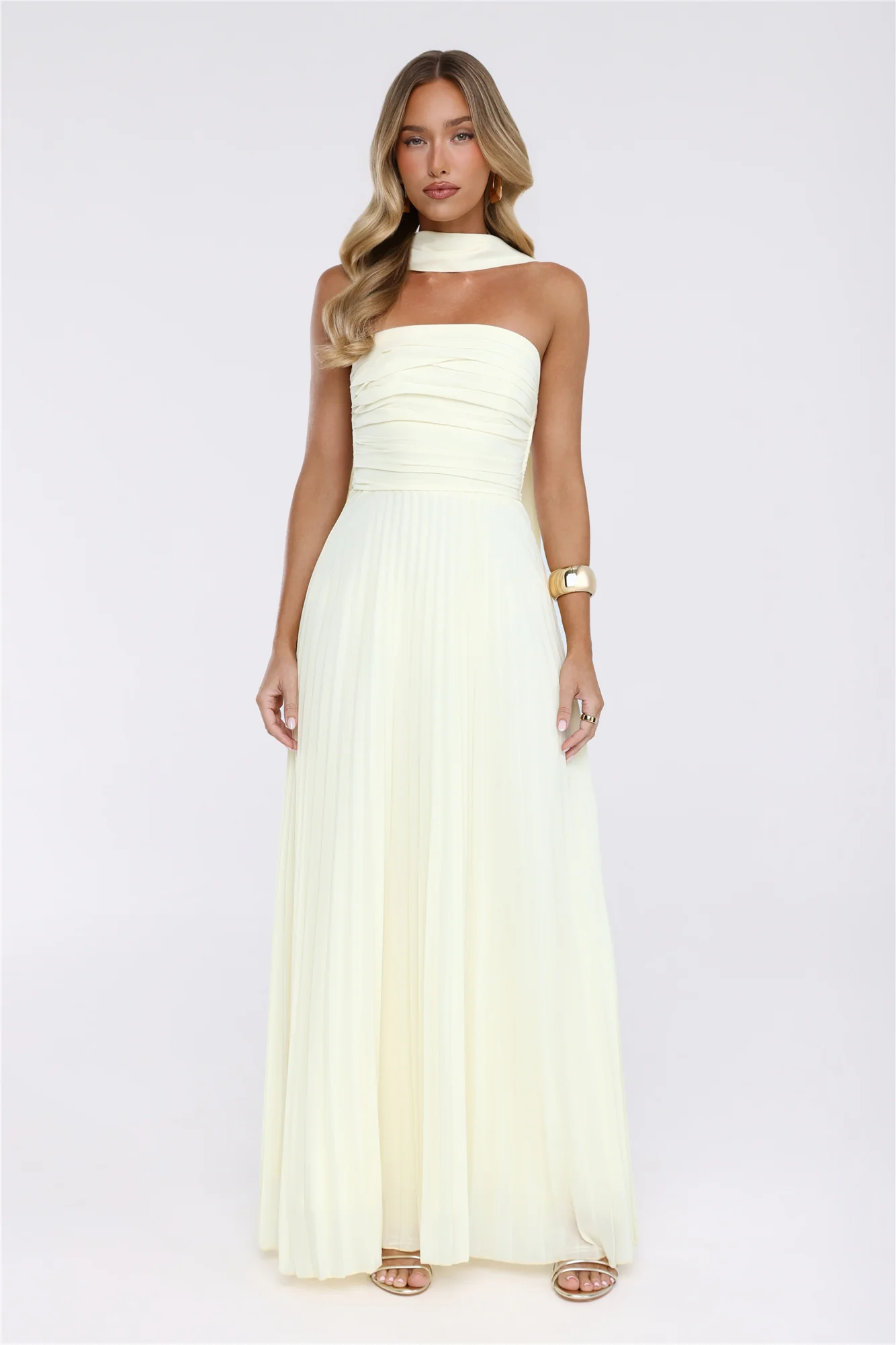 Sugar Babe Strapless Pleated Maxi Dress Yellow
