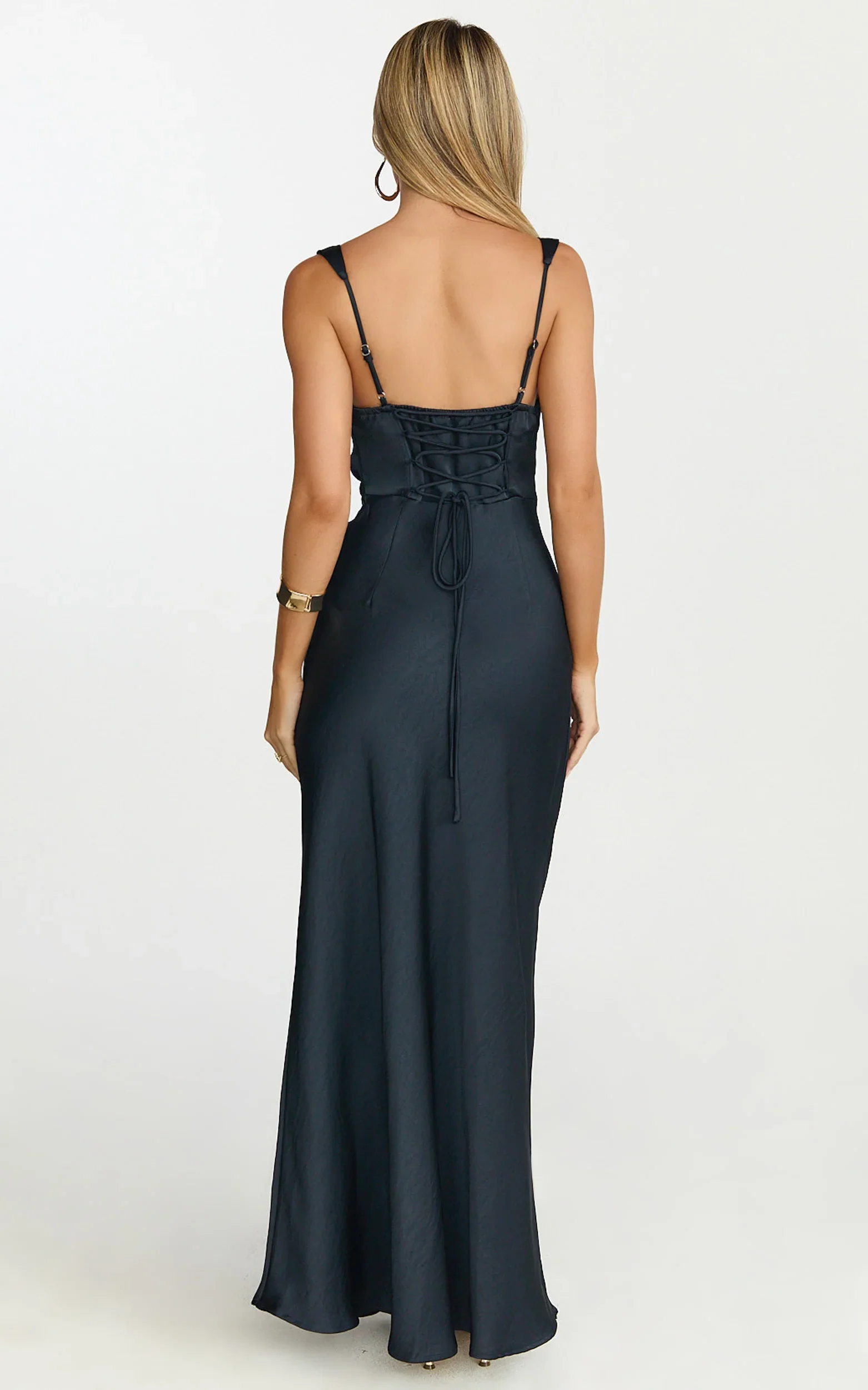 Rumi Midi Dress - Rushed Bodiest Satin Dress in Navy