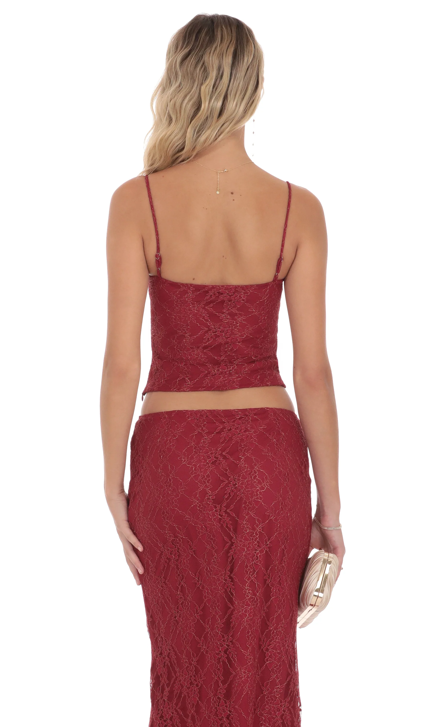 Gold Thread Lace Top in Burgundy