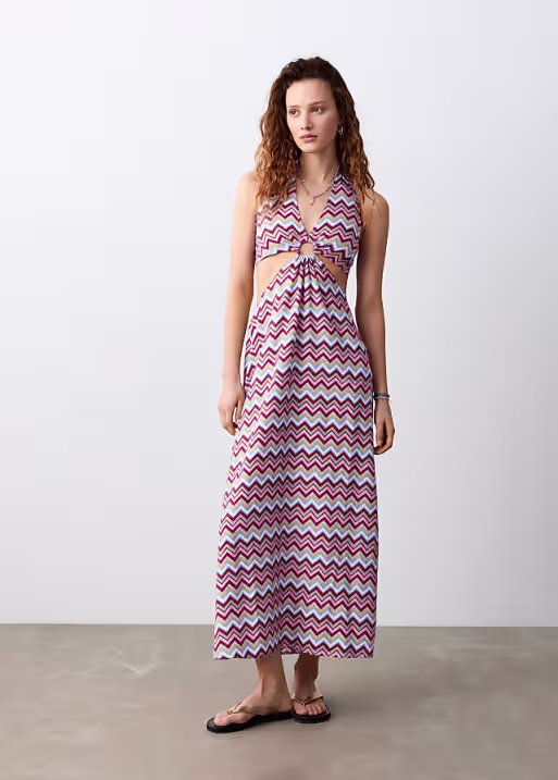 Mango Teen halterneck cut-out maxi dress in zigzag print